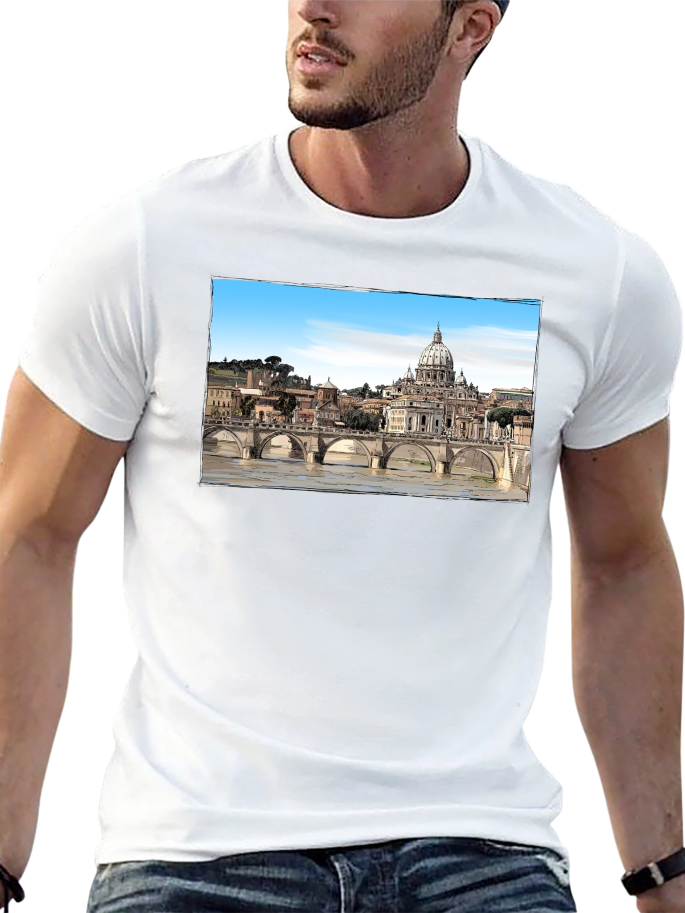 Rome Skyline T-Shirt - Black Cotton Graphic Tee