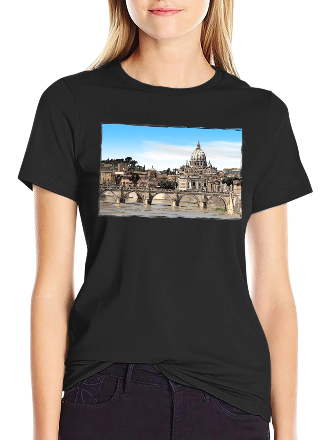 Rome Skyline T-Shirt - Black Cotton Graphic Tee
