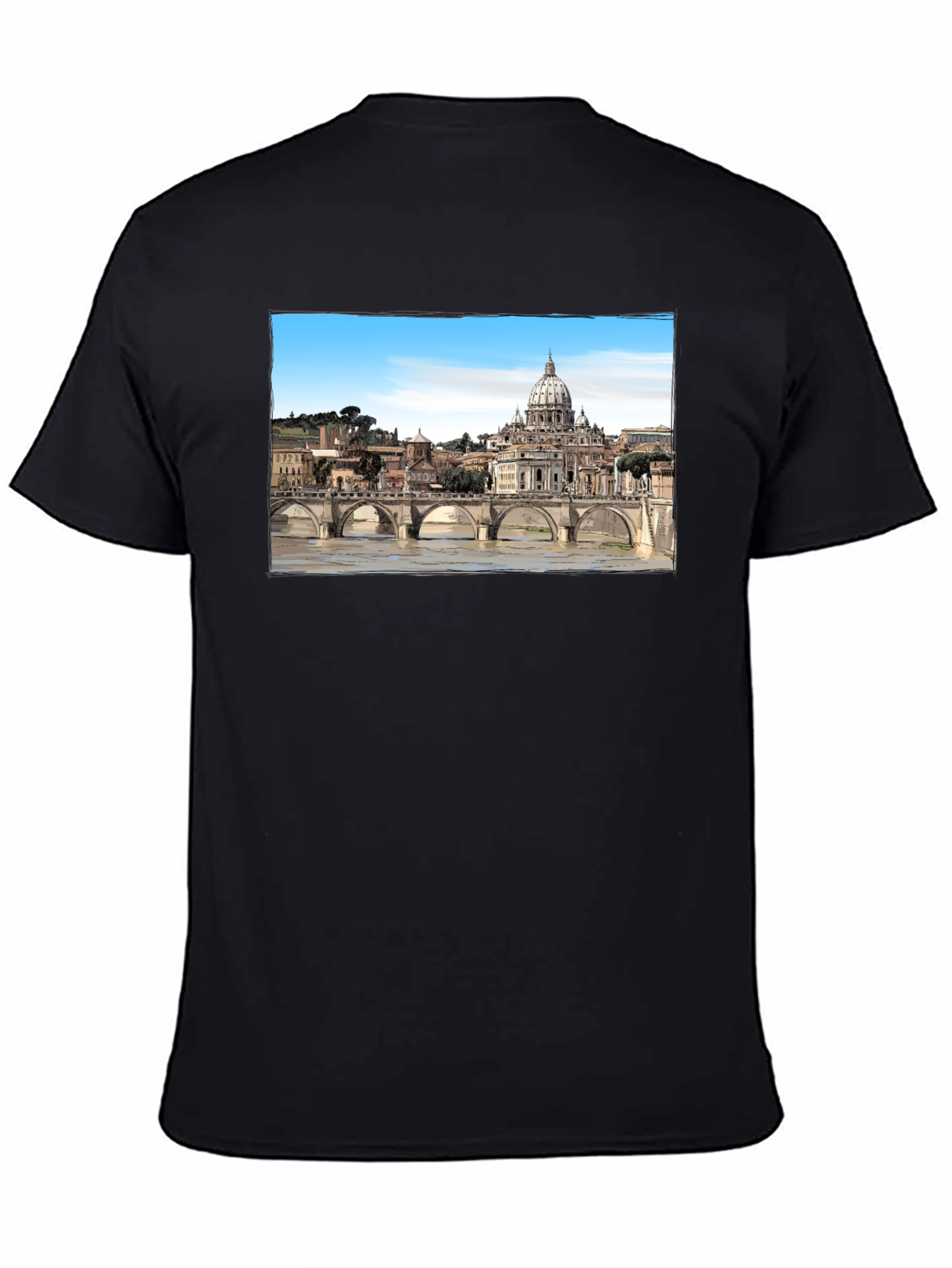 Rome Skyline T-Shirt - Black Cotton Graphic Tee