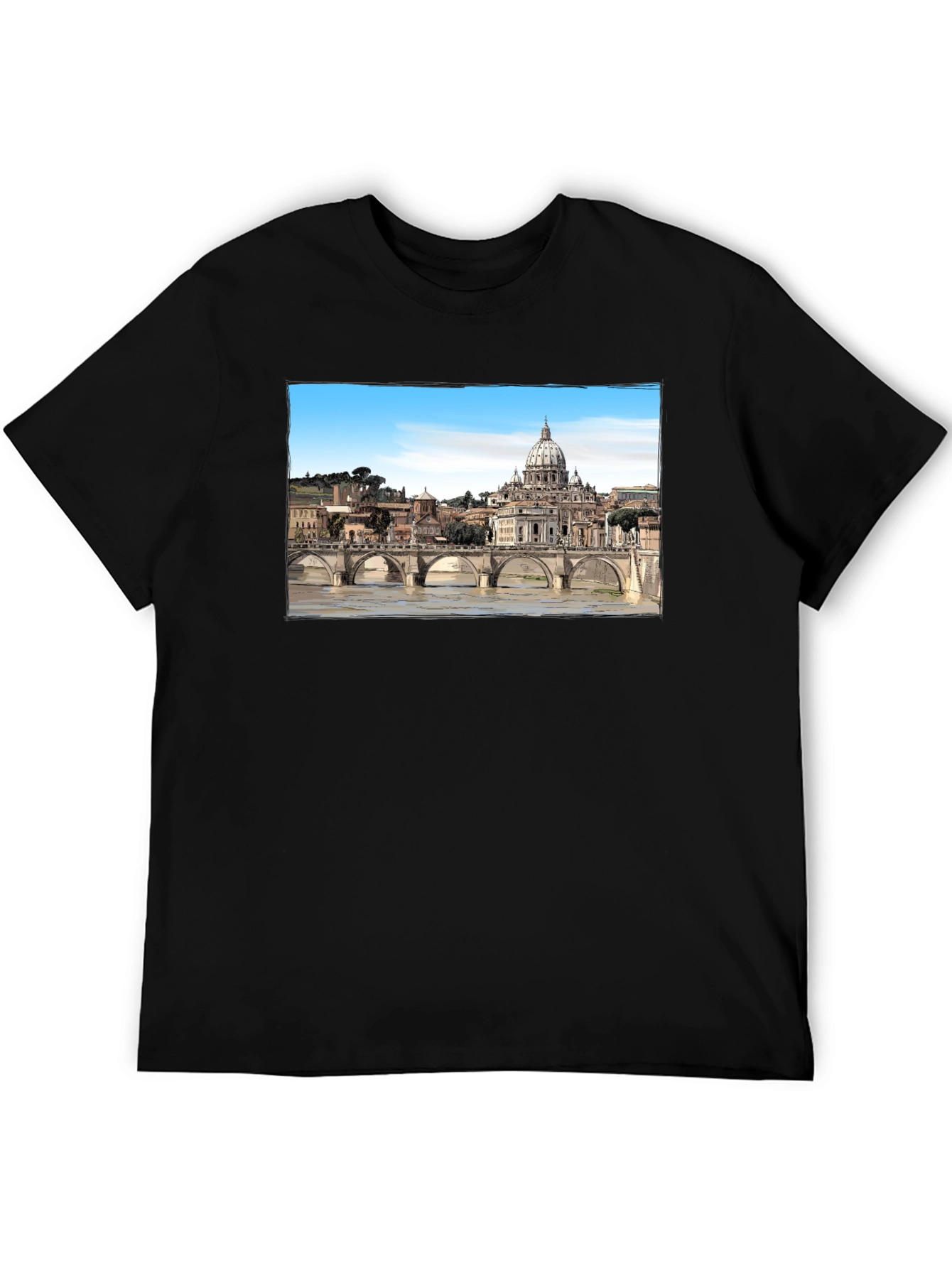 Rome Skyline T-Shirt - Black Cotton Graphic Tee