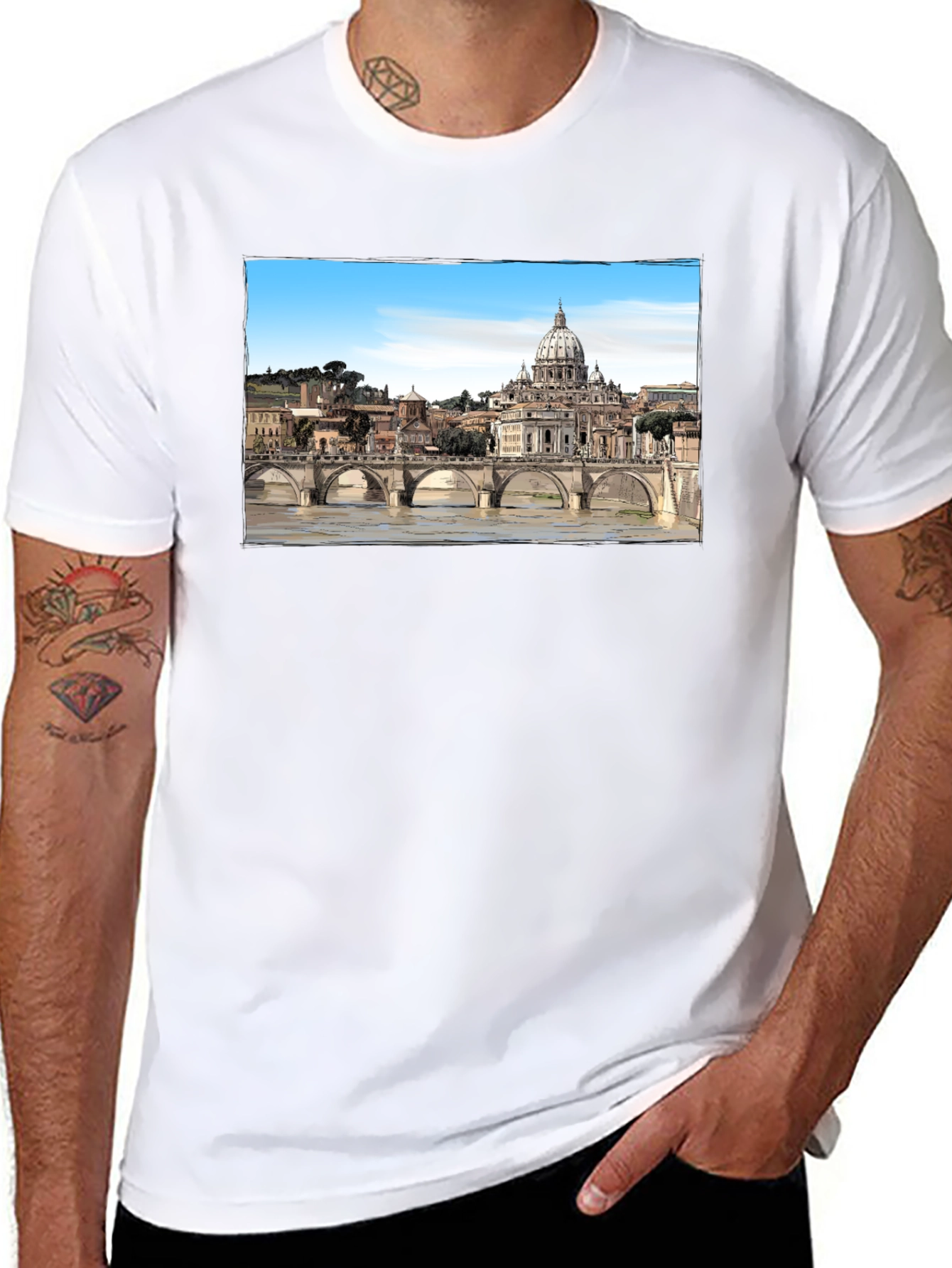 Rome Skyline T-Shirt - Black Cotton Graphic Tee