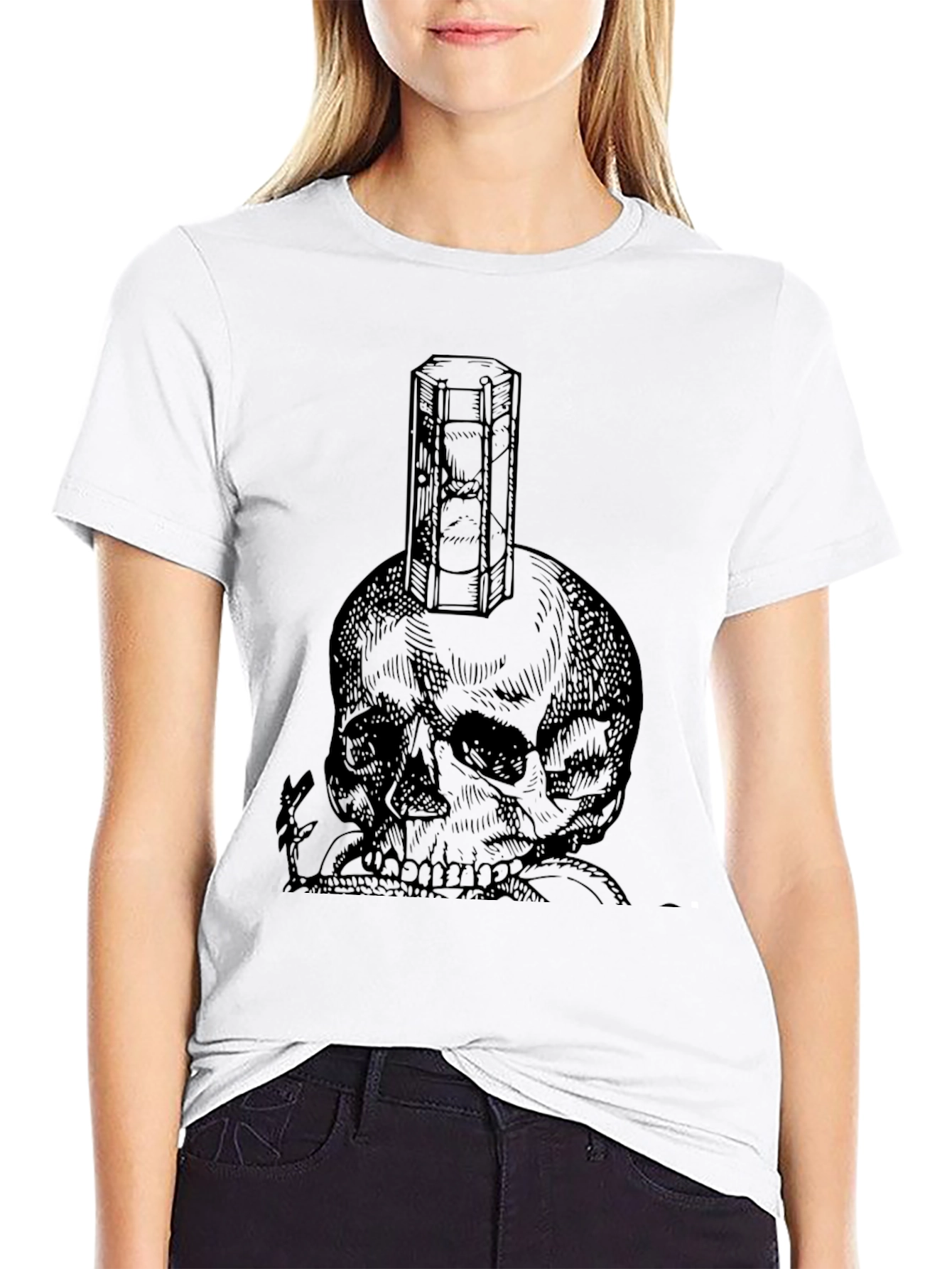 Skull & Hourglass Graphic Tee - Black Cotton Blend