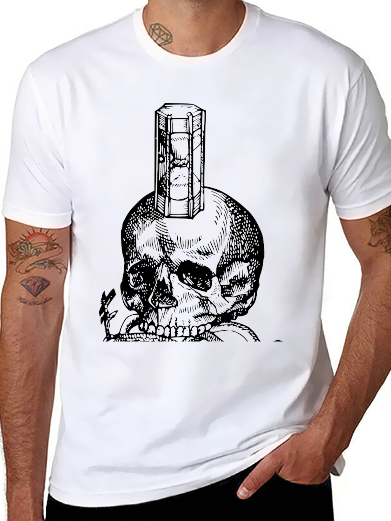 Skull & Hourglass Graphic Tee - Black Cotton Blend