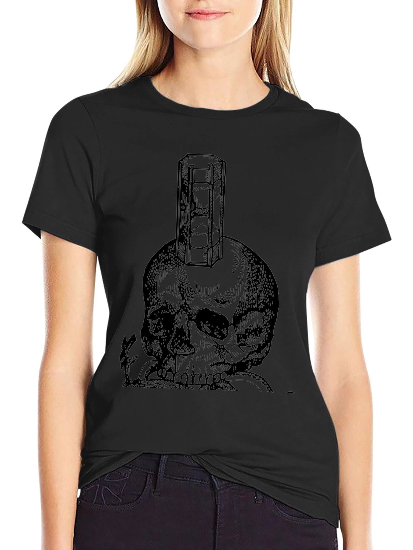 Skull & Hourglass Graphic Tee - Black Cotton Blend