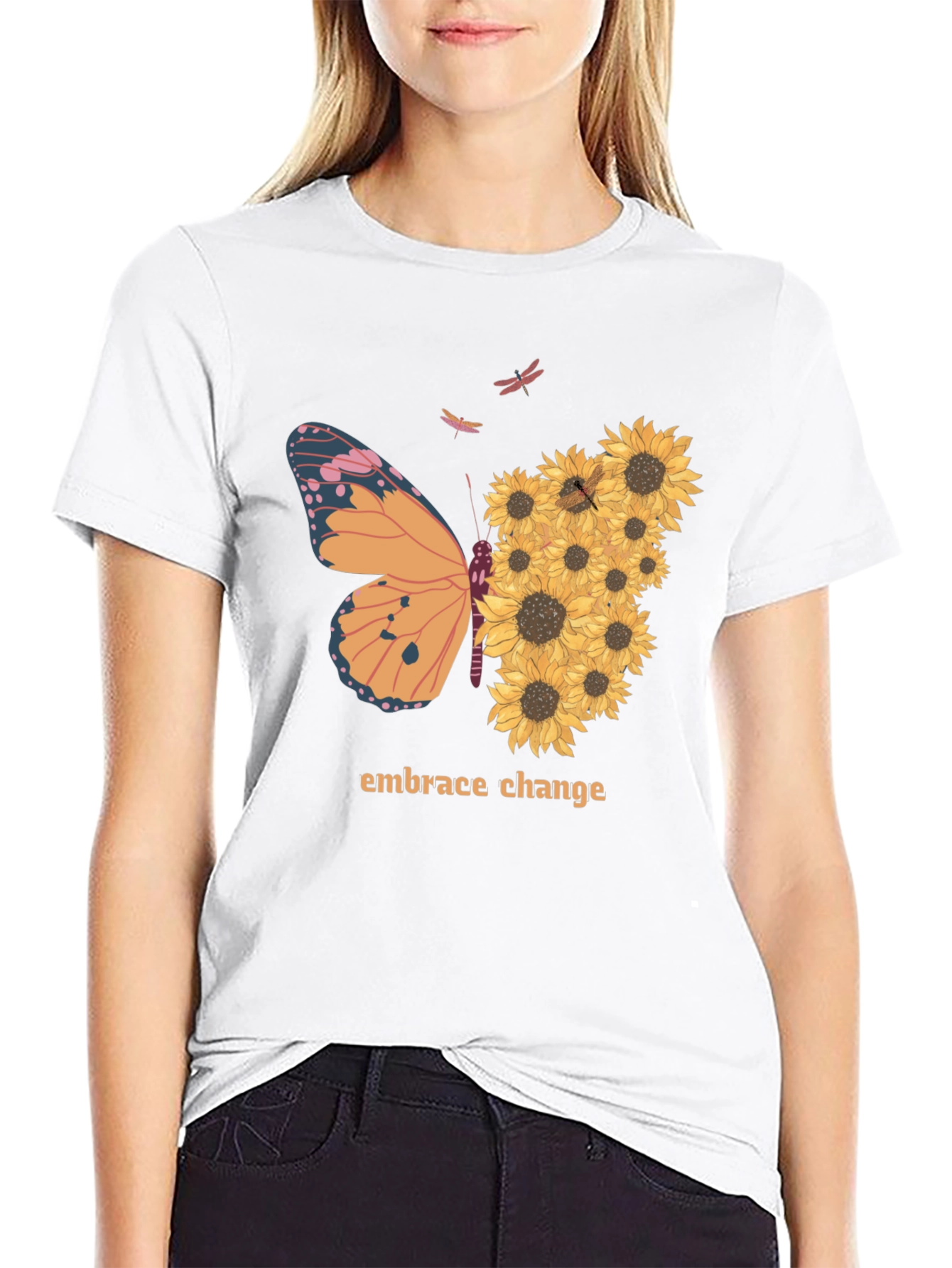 Embrace Change Sunflower Butterfly T-Shirt