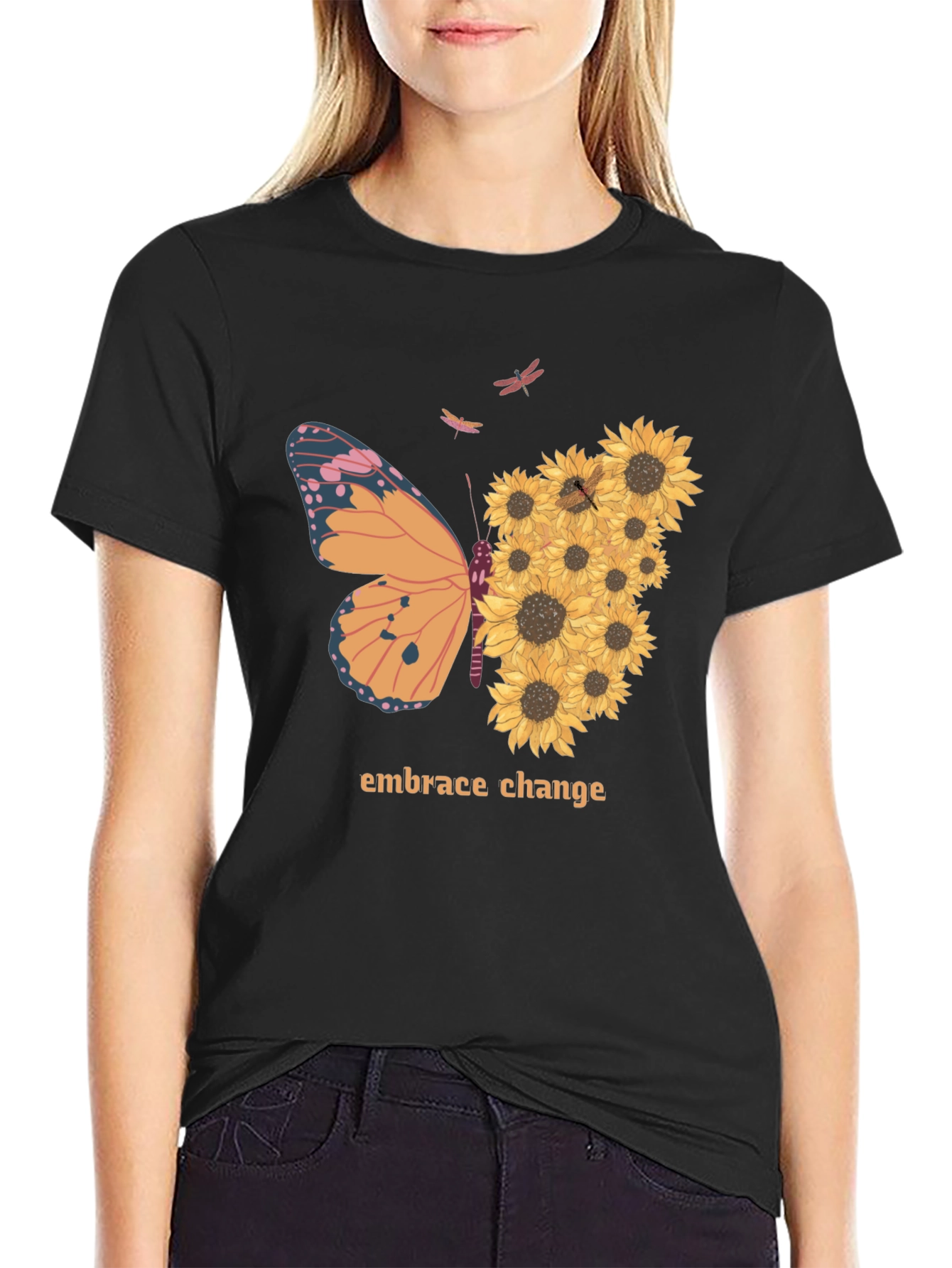 Embrace Change Sunflower Butterfly T-Shirt
