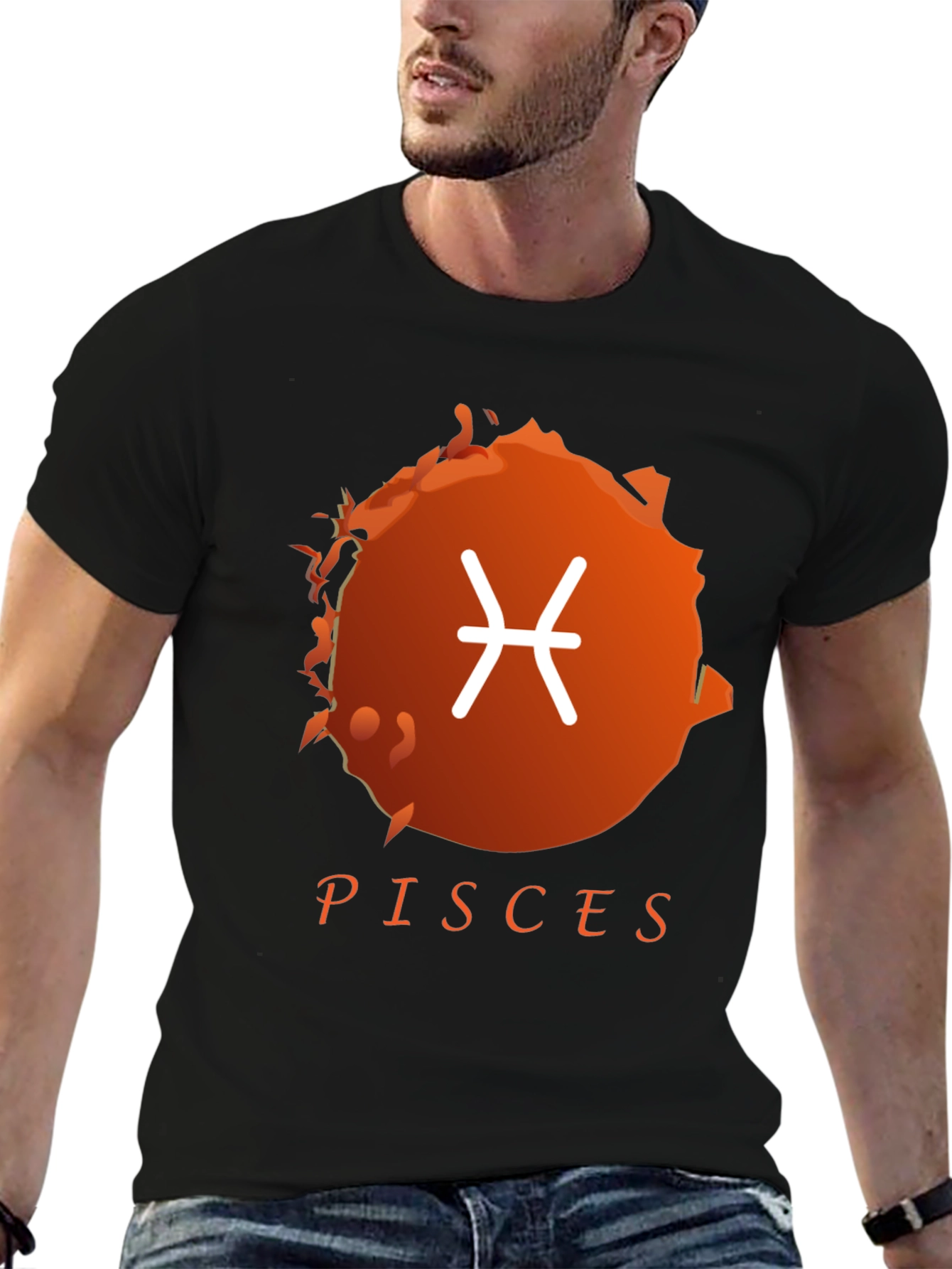 Pisces Zodiac Sign Graphic T-Shirt - Black
