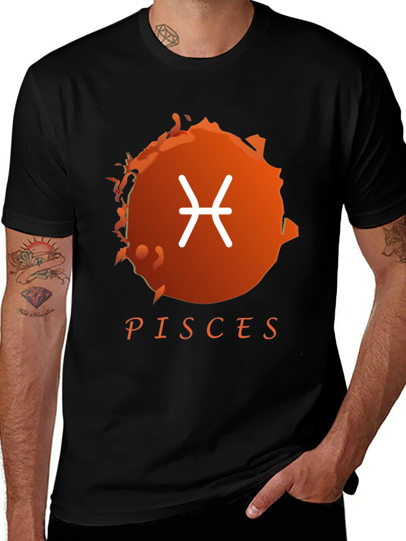 Pisces Zodiac Sign Graphic T-Shirt - Black