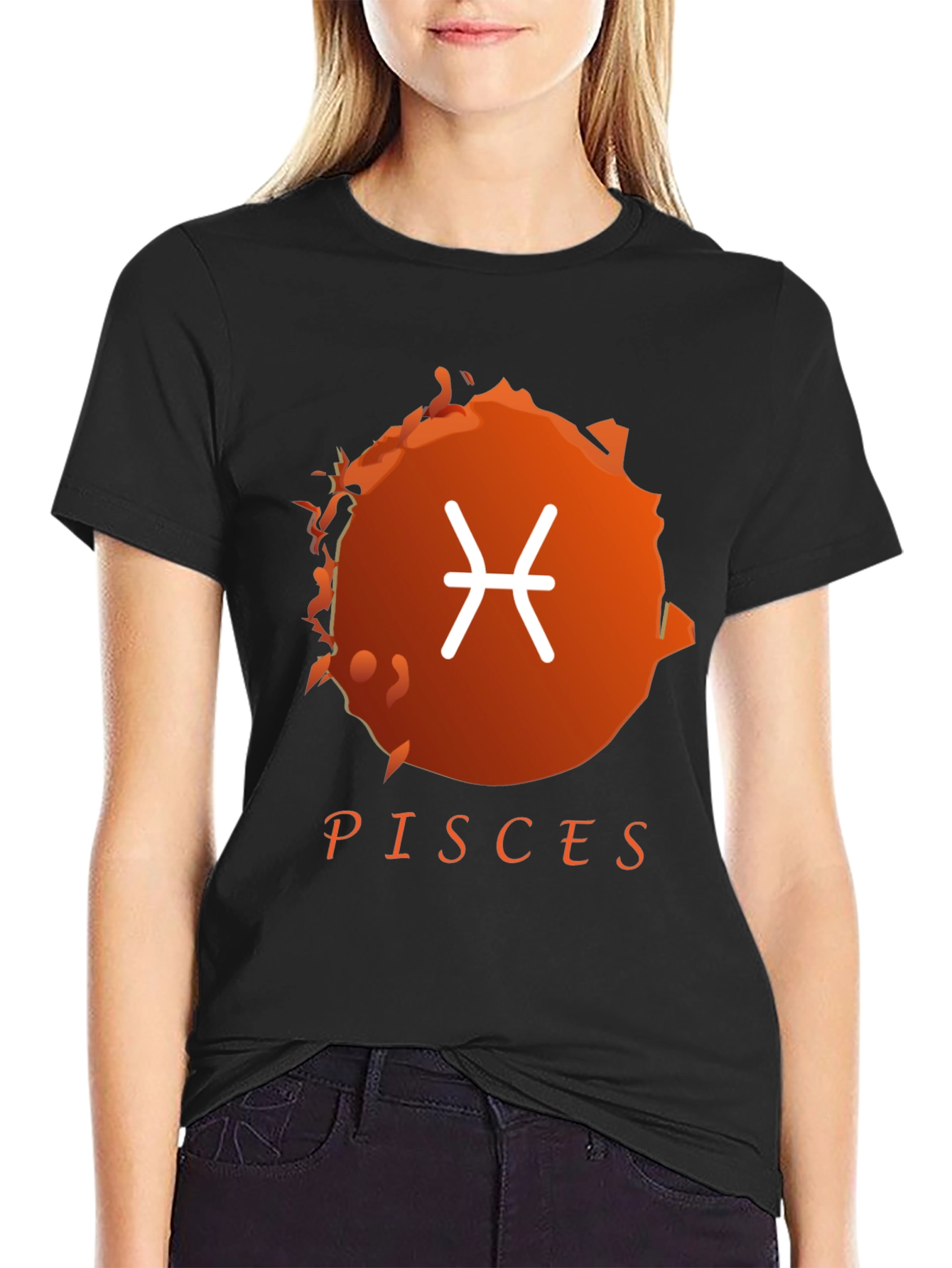 Pisces Zodiac Sign Graphic T-Shirt - Black