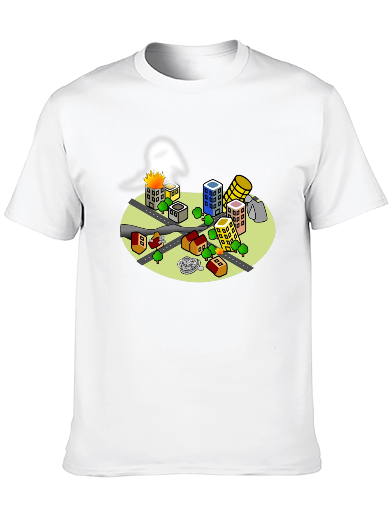 Cartoon City Disaster Tee - Black Crew Neck T-Shirt