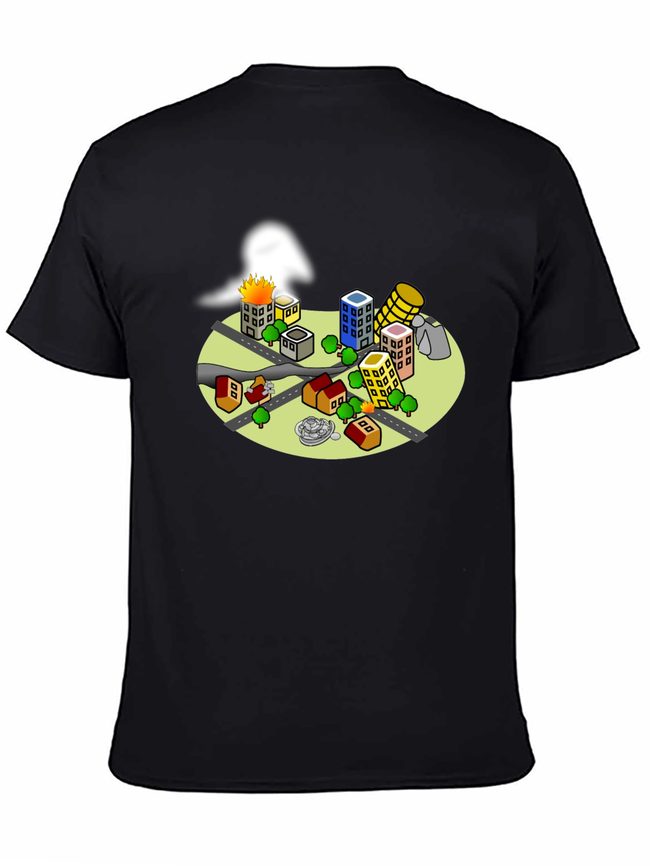 Cartoon City Disaster Tee - Black Crew Neck T-Shirt