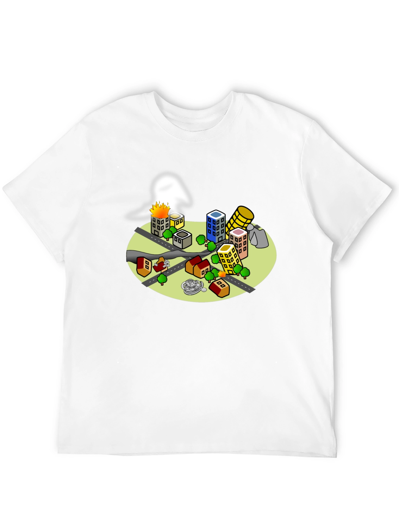 Cartoon City Disaster Tee - Black Crew Neck T-Shirt