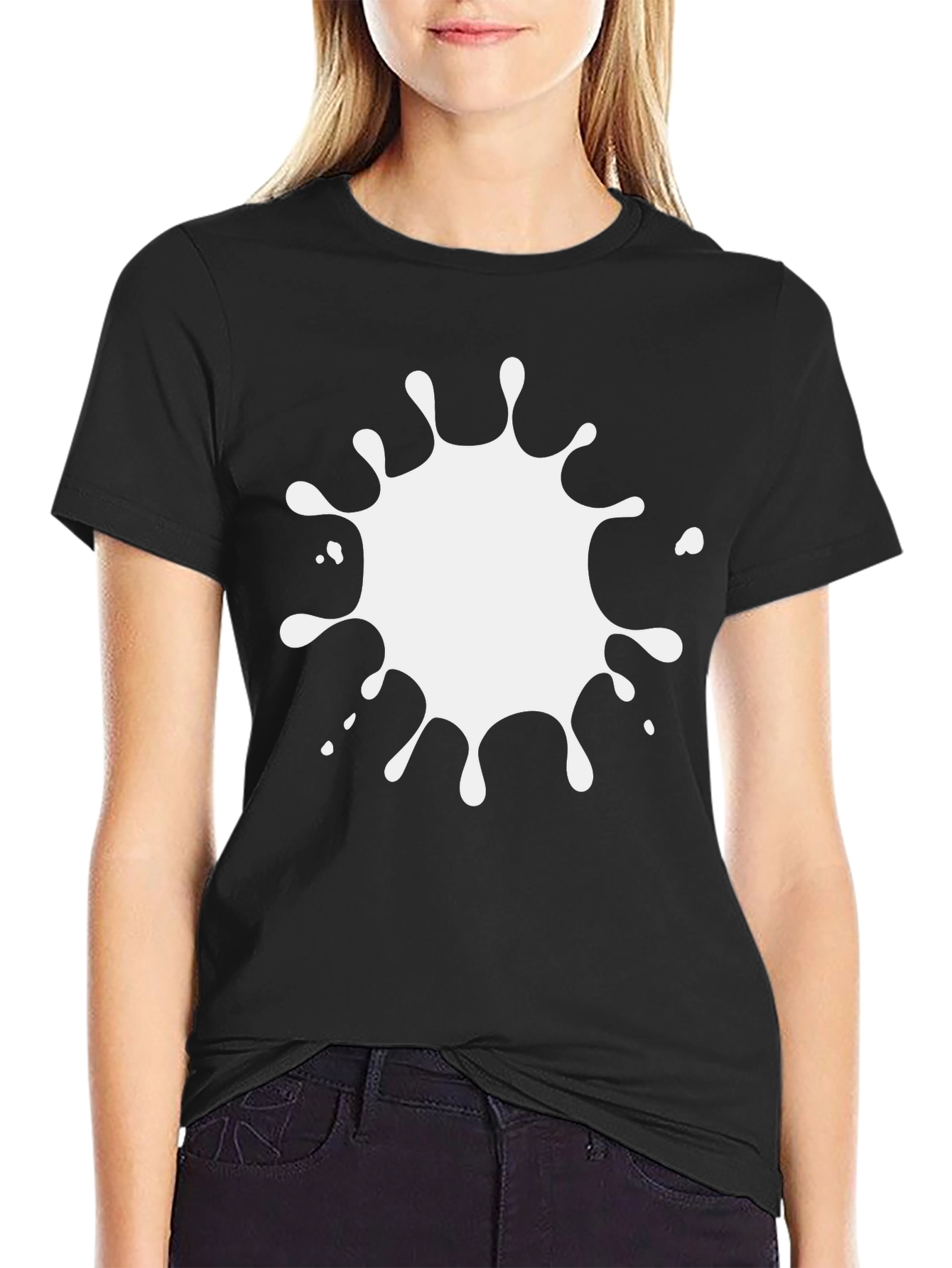 Black T-Shirt with White Splatter Graphic