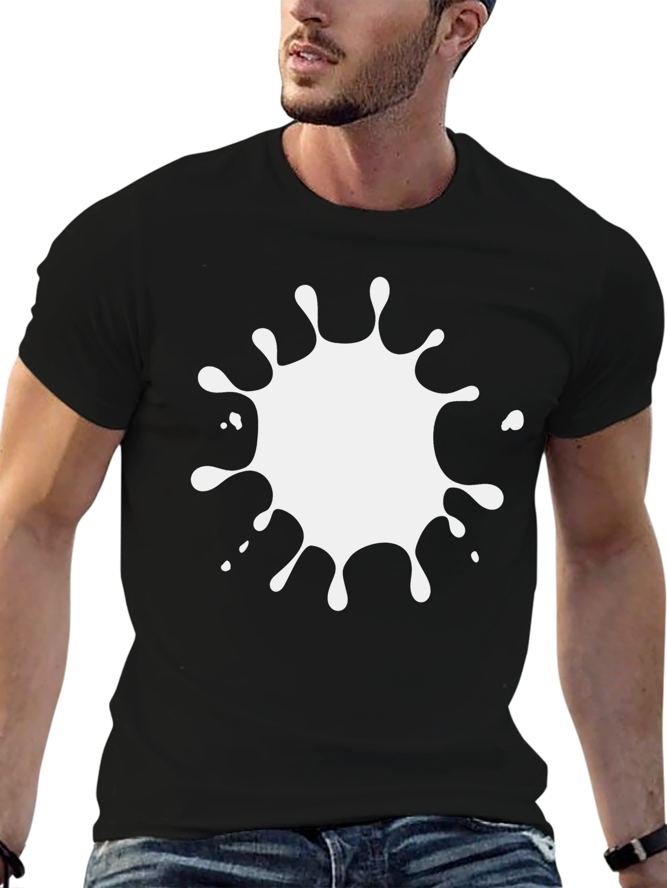 Black T-Shirt with White Splatter Graphic
