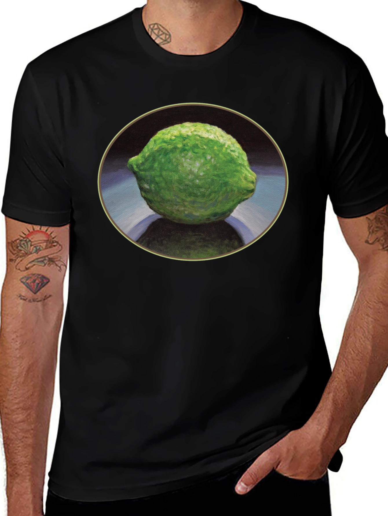 Lime Still Life Black T-Shirt