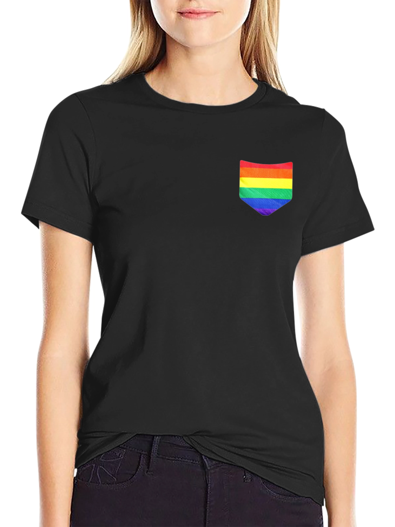 Rainbow Pocket Black Tee