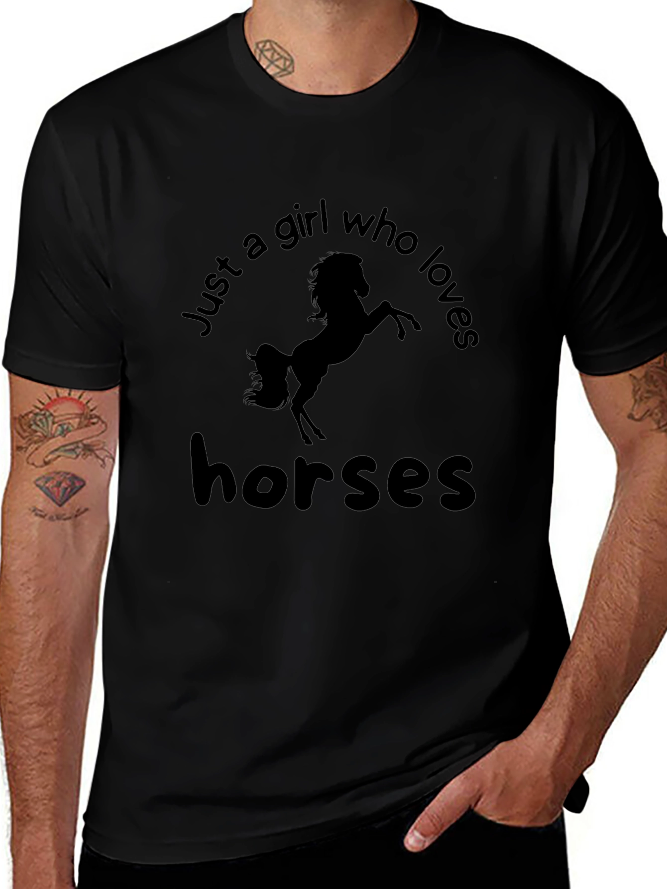 Girl Who Loves Horses Black Graphic Tee
