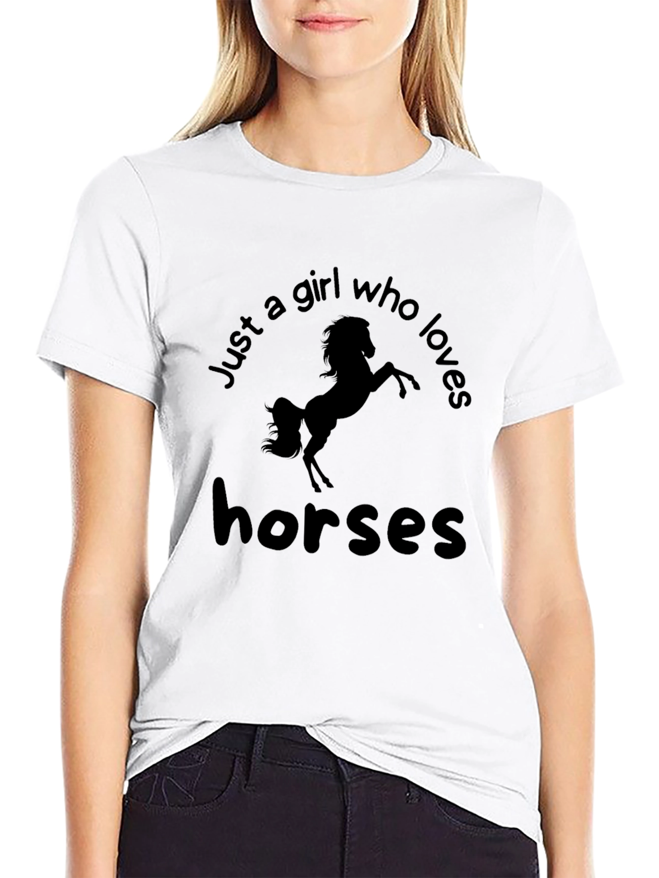 Girl Who Loves Horses Black Graphic Tee