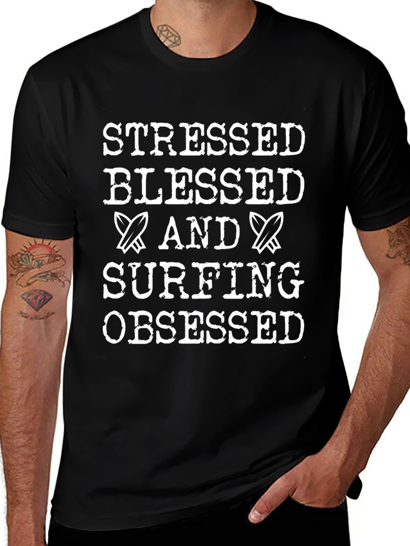 Stressed Blessed Surfing Obsessed Graphic Tee