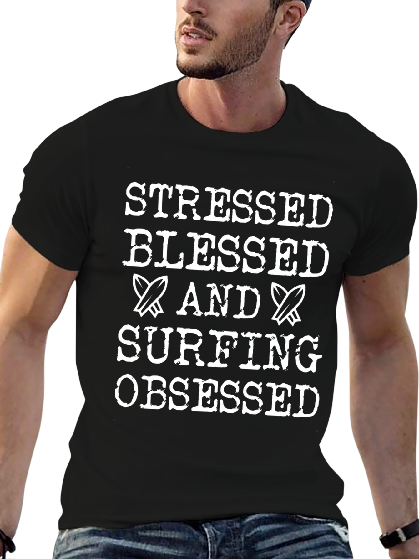 Stressed Blessed Surfing Obsessed Graphic Tee