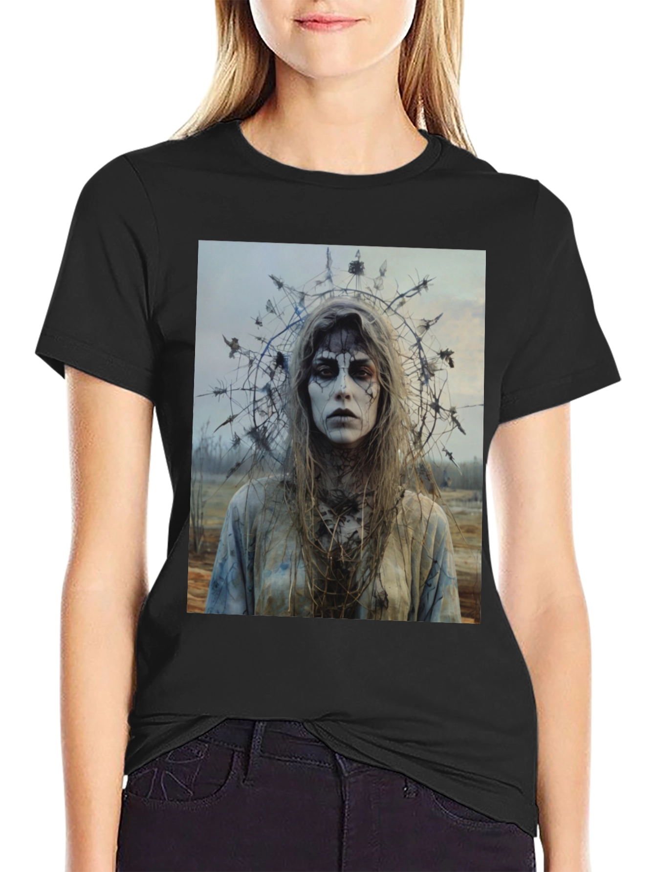 Creepy Woman Portrait T-Shirt - Gothic Halloween Style