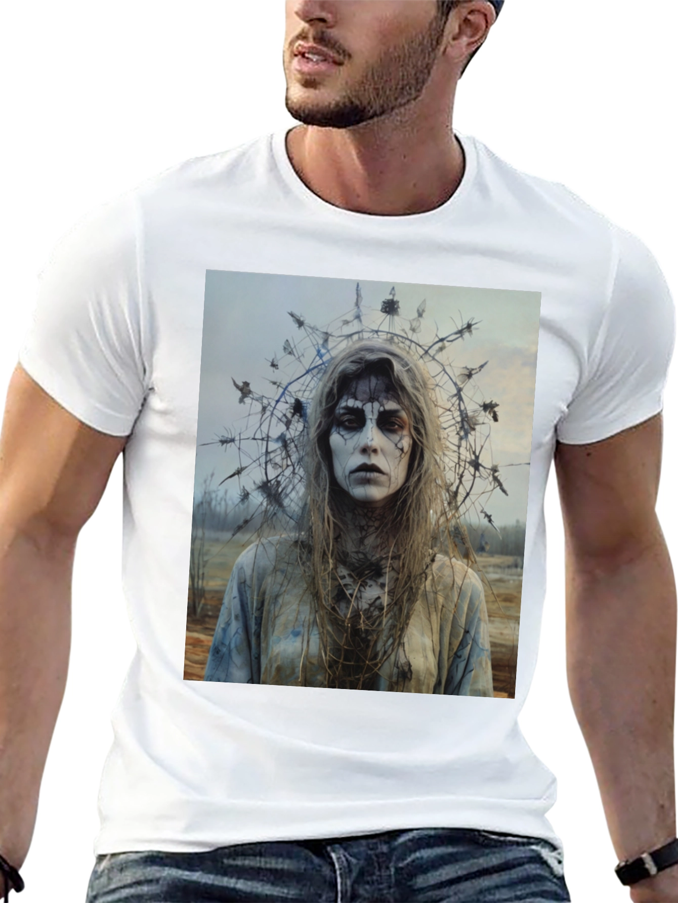 Creepy Woman Portrait T-Shirt - Gothic Halloween Style