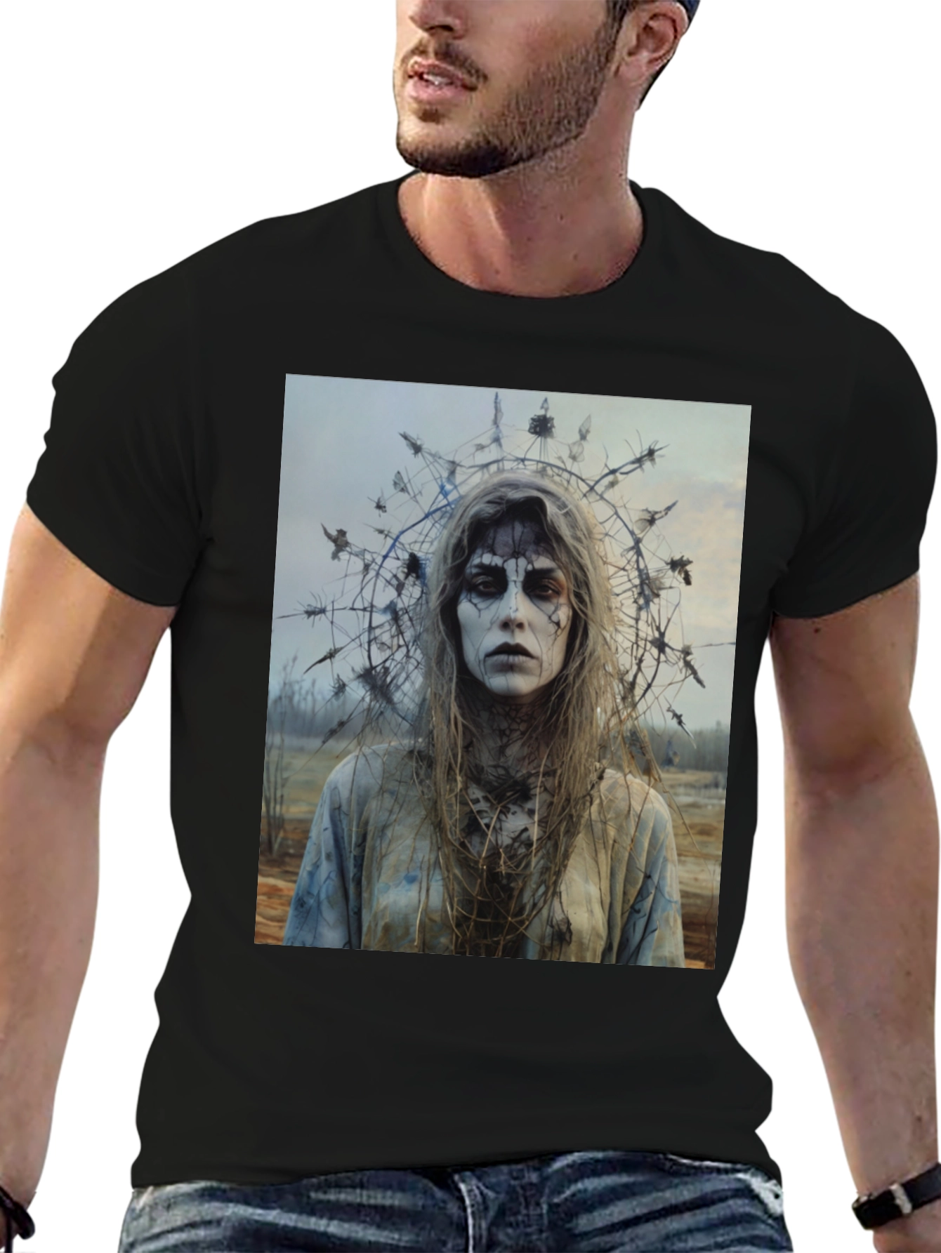 Creepy Woman Portrait T-Shirt - Gothic Halloween Style