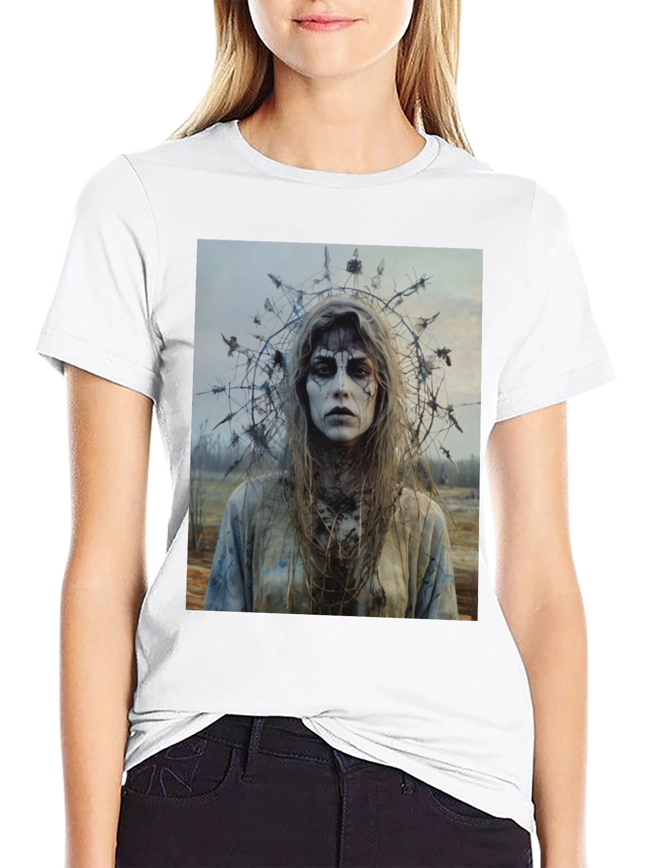Creepy Woman Portrait T-Shirt - Gothic Halloween Style