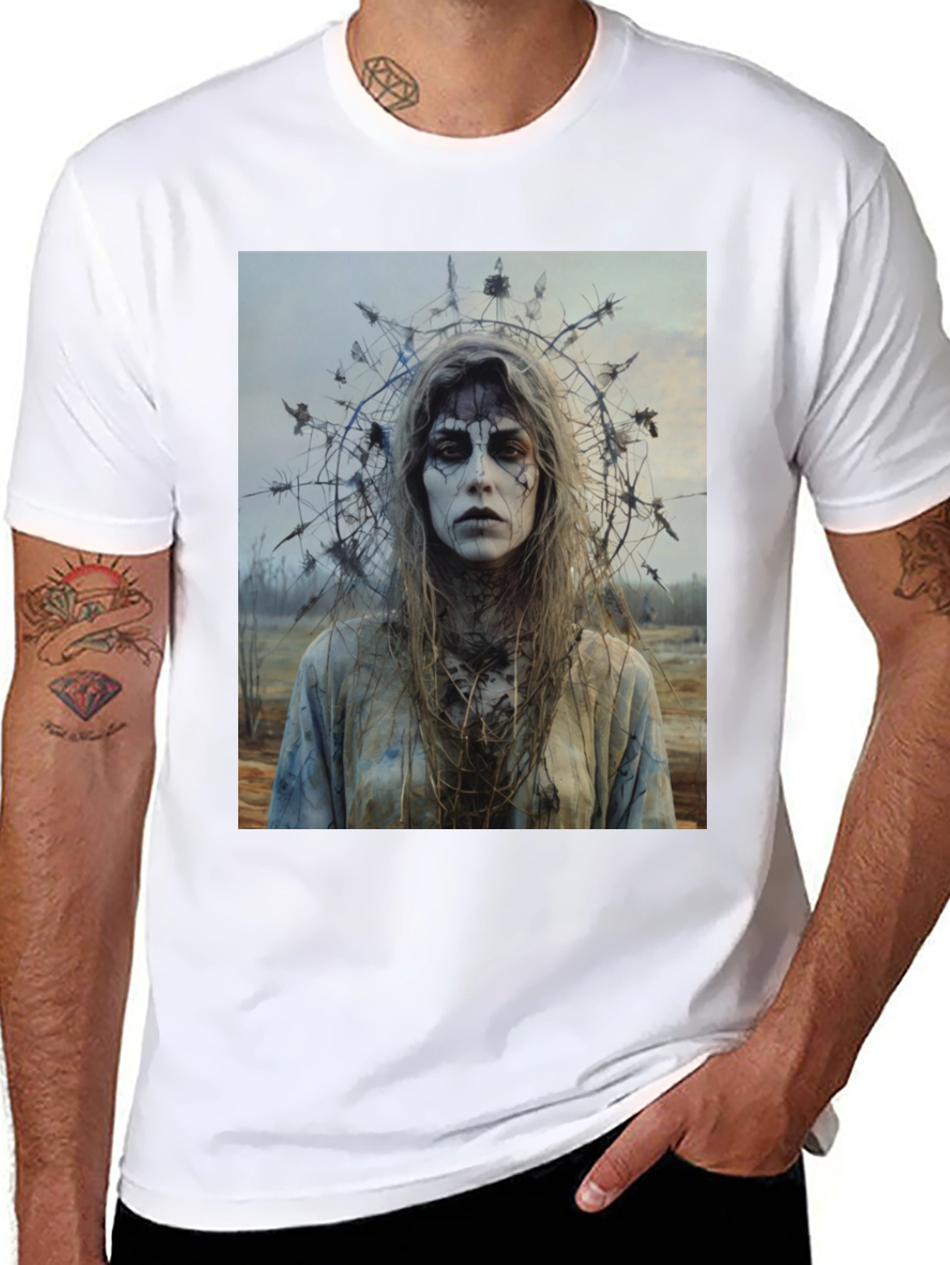 Creepy Woman Portrait T-Shirt - Gothic Halloween Style