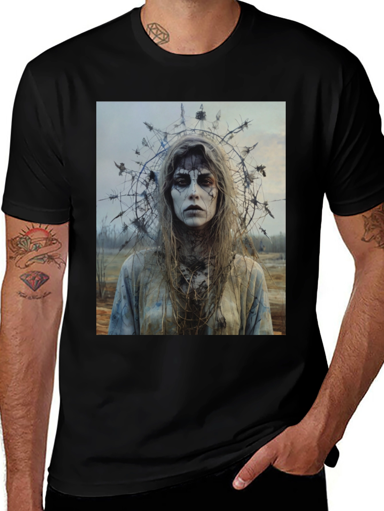Creepy Woman Portrait T-Shirt - Gothic Halloween Style