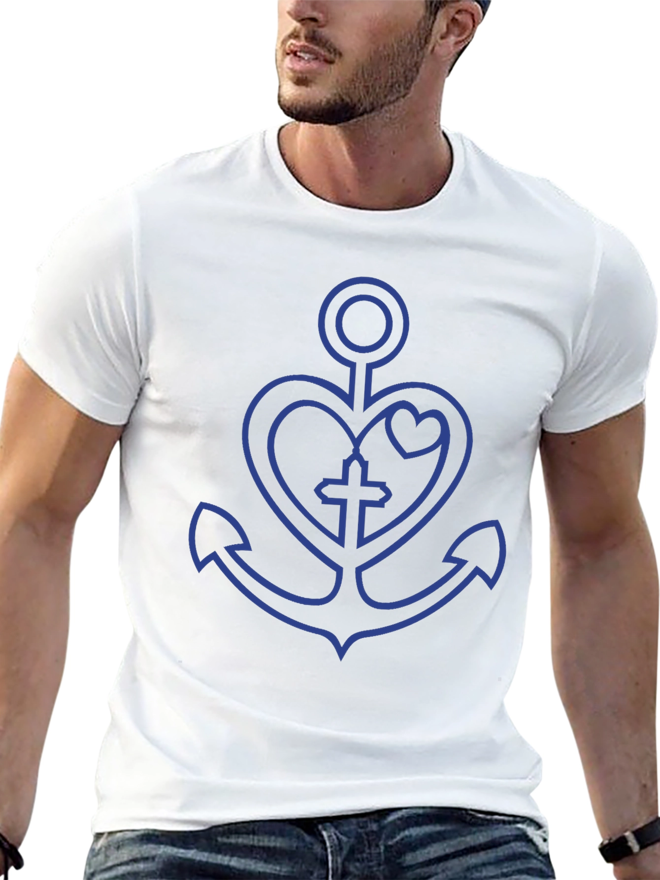 Anchor Heart Cross Graphic Black T-Shirt