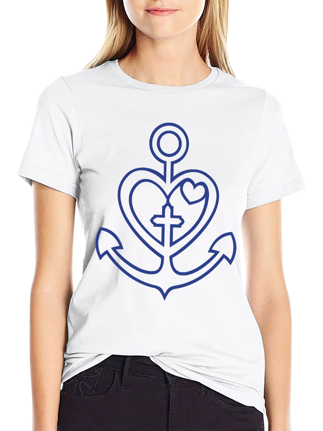 Anchor Heart Cross Graphic Black T-Shirt