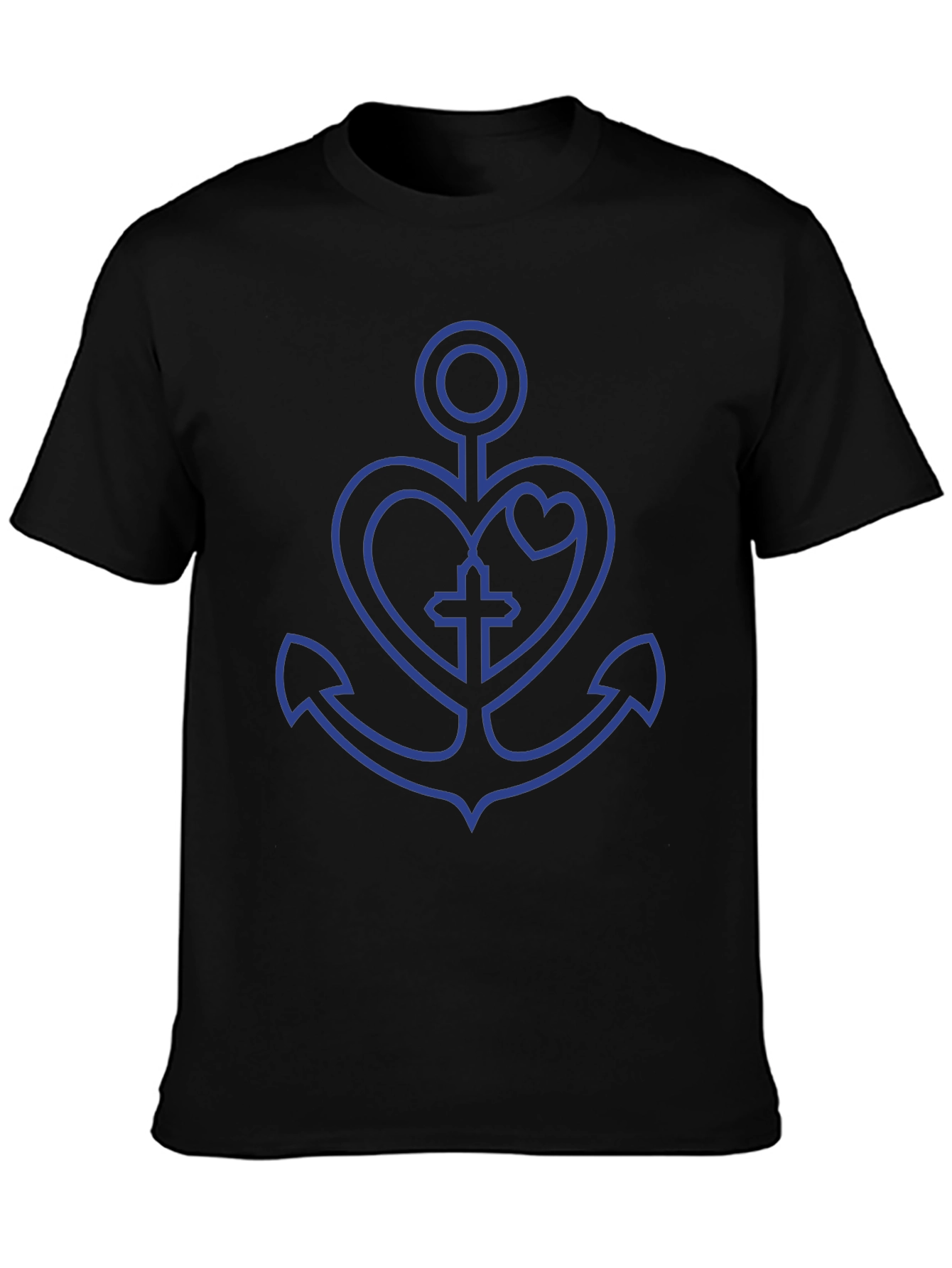 Anchor Heart Cross Graphic Black T-Shirt