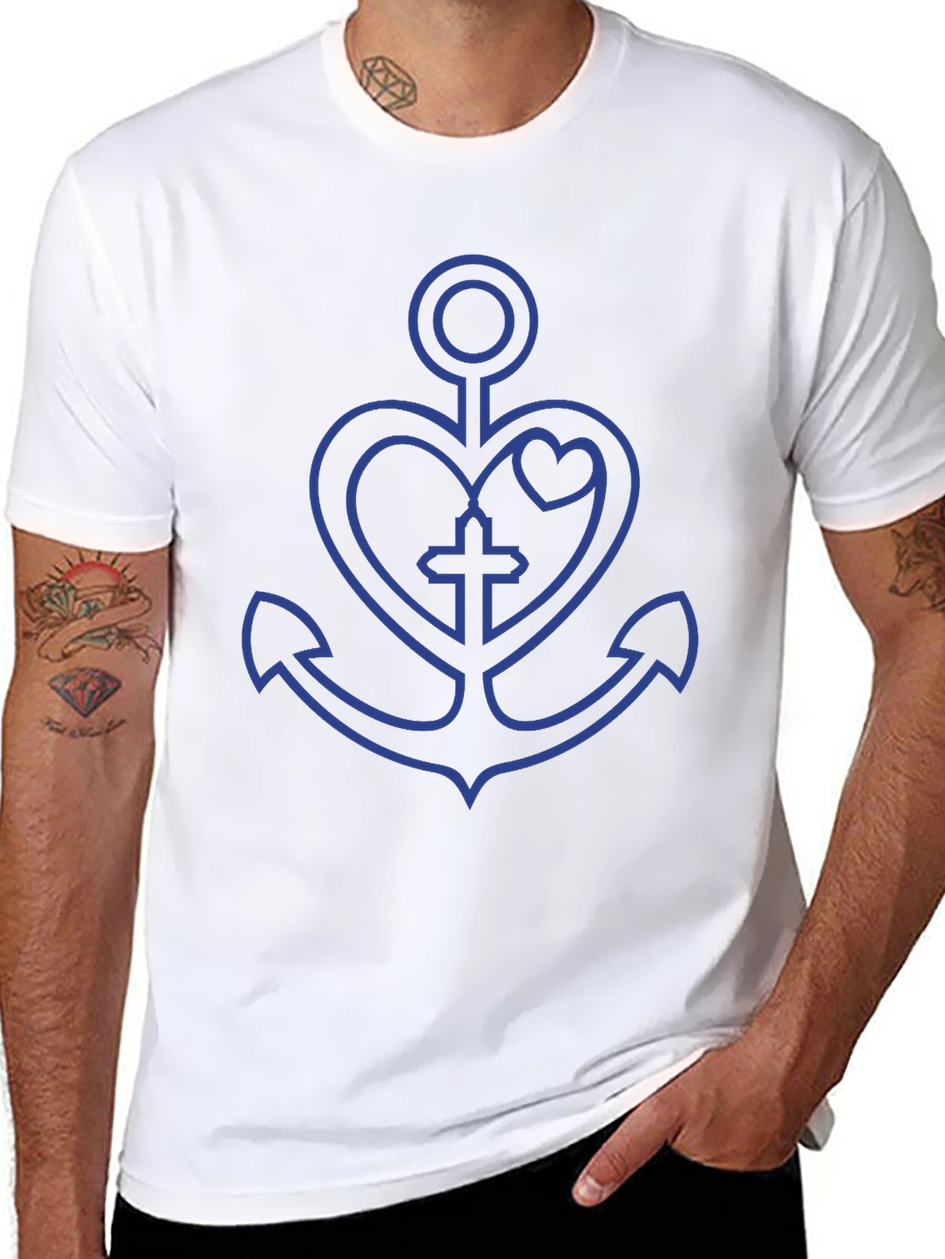 Anchor Heart Cross Graphic Black T-Shirt