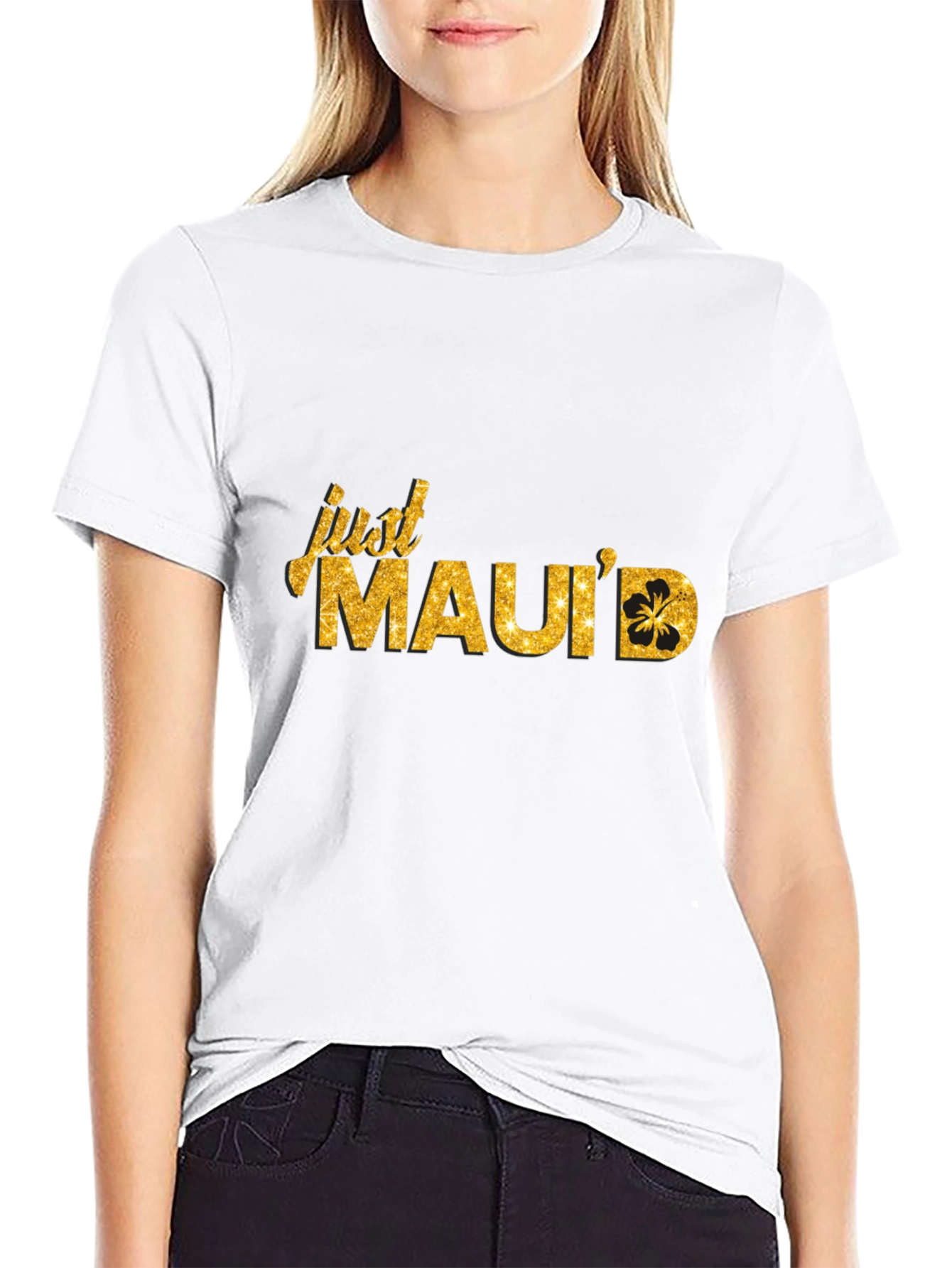Just Mauid Black T-Shirt with Glitter Design