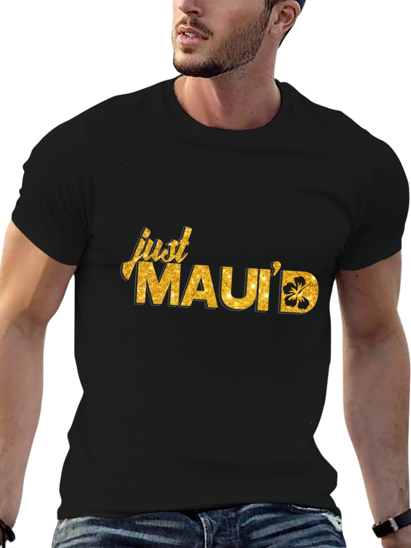 Just Mauid Black T-Shirt with Glitter Design