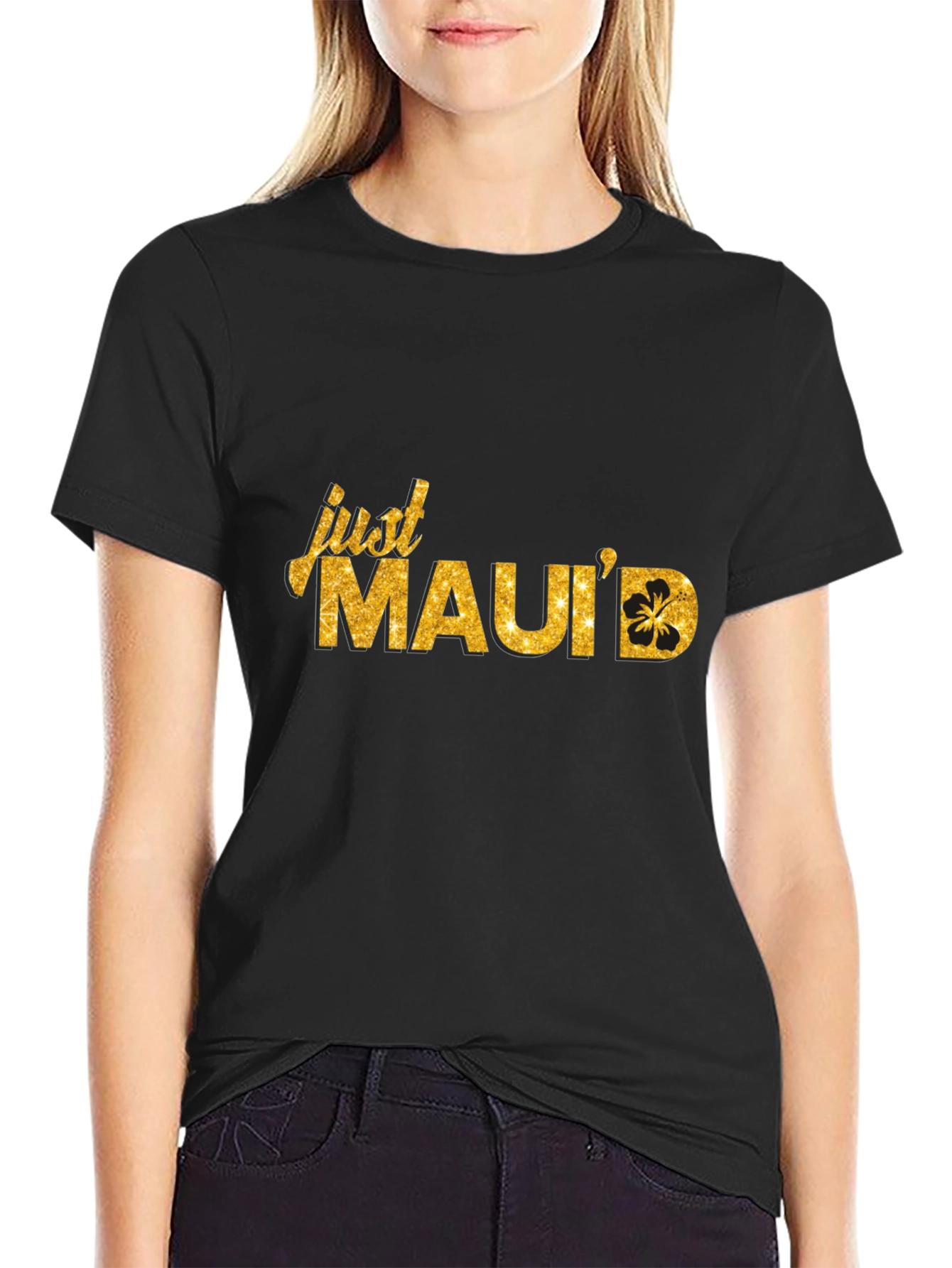 Just Mauid Black T-Shirt with Glitter Design