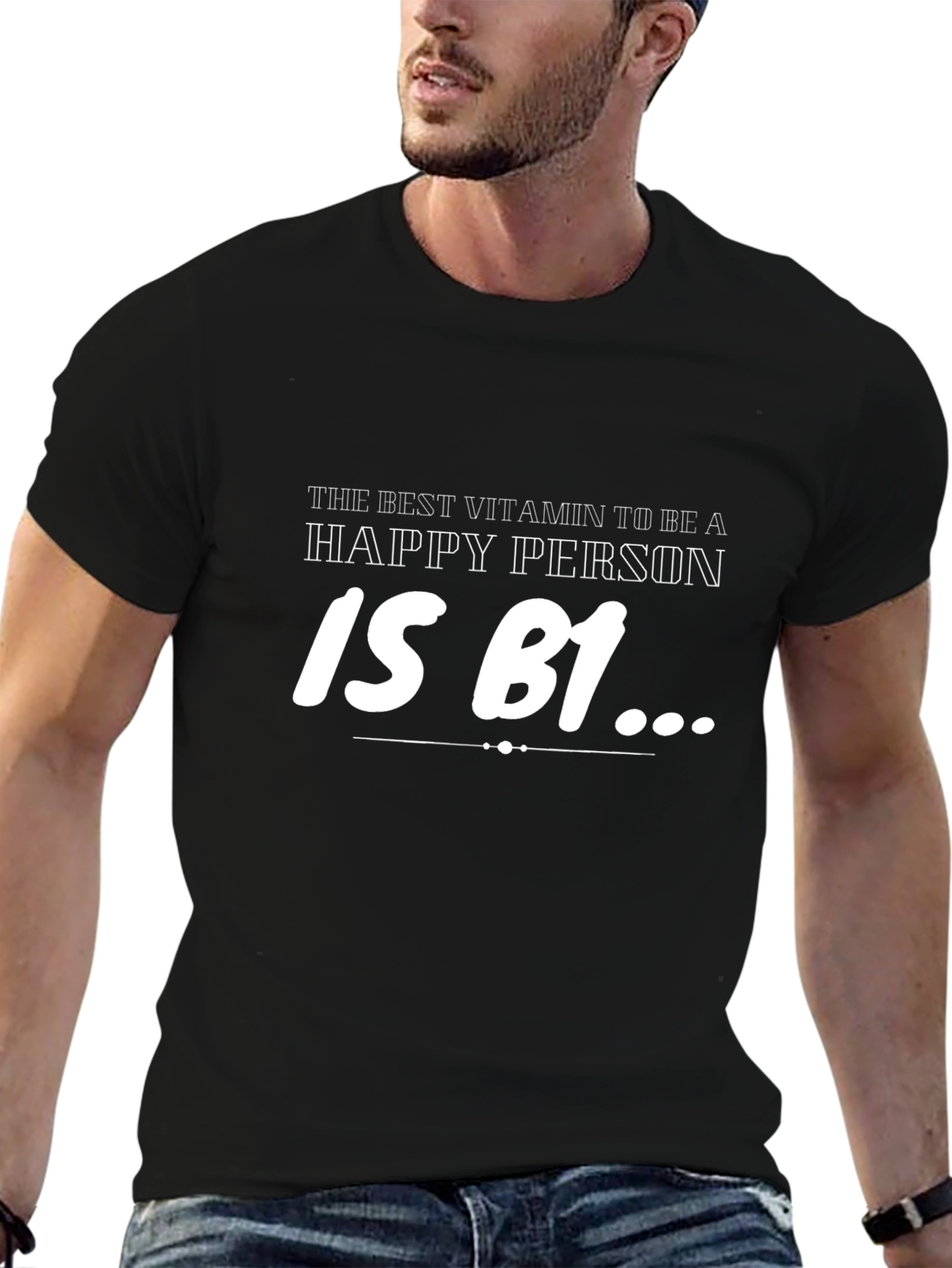 Funny B1 Vitamin Happy Person Black T-Shirt