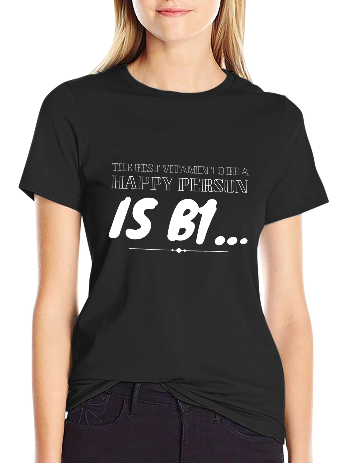 Funny B1 Vitamin Happy Person Black T-Shirt