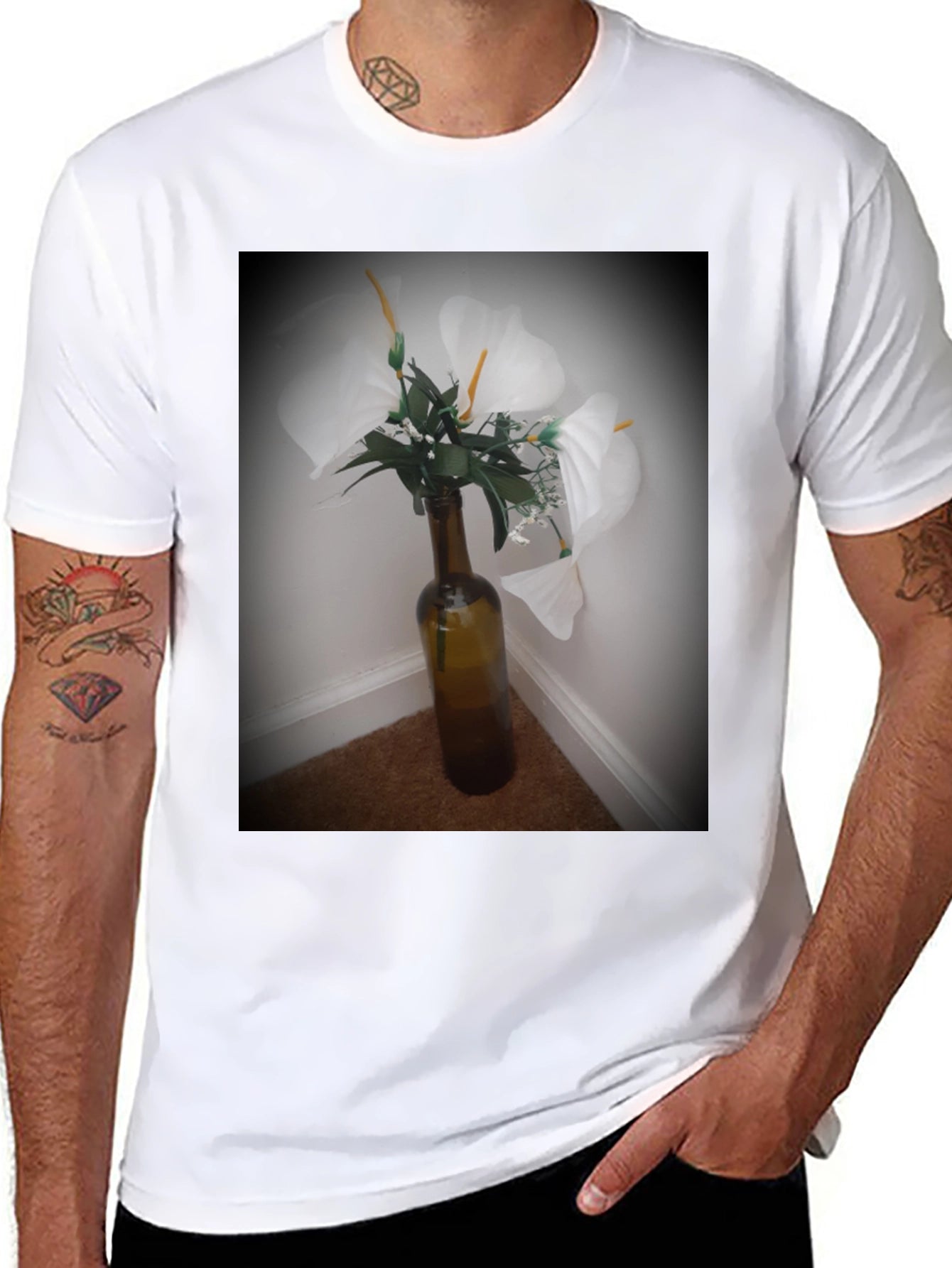 Floral Vase Graphic Tee - Elegant Design