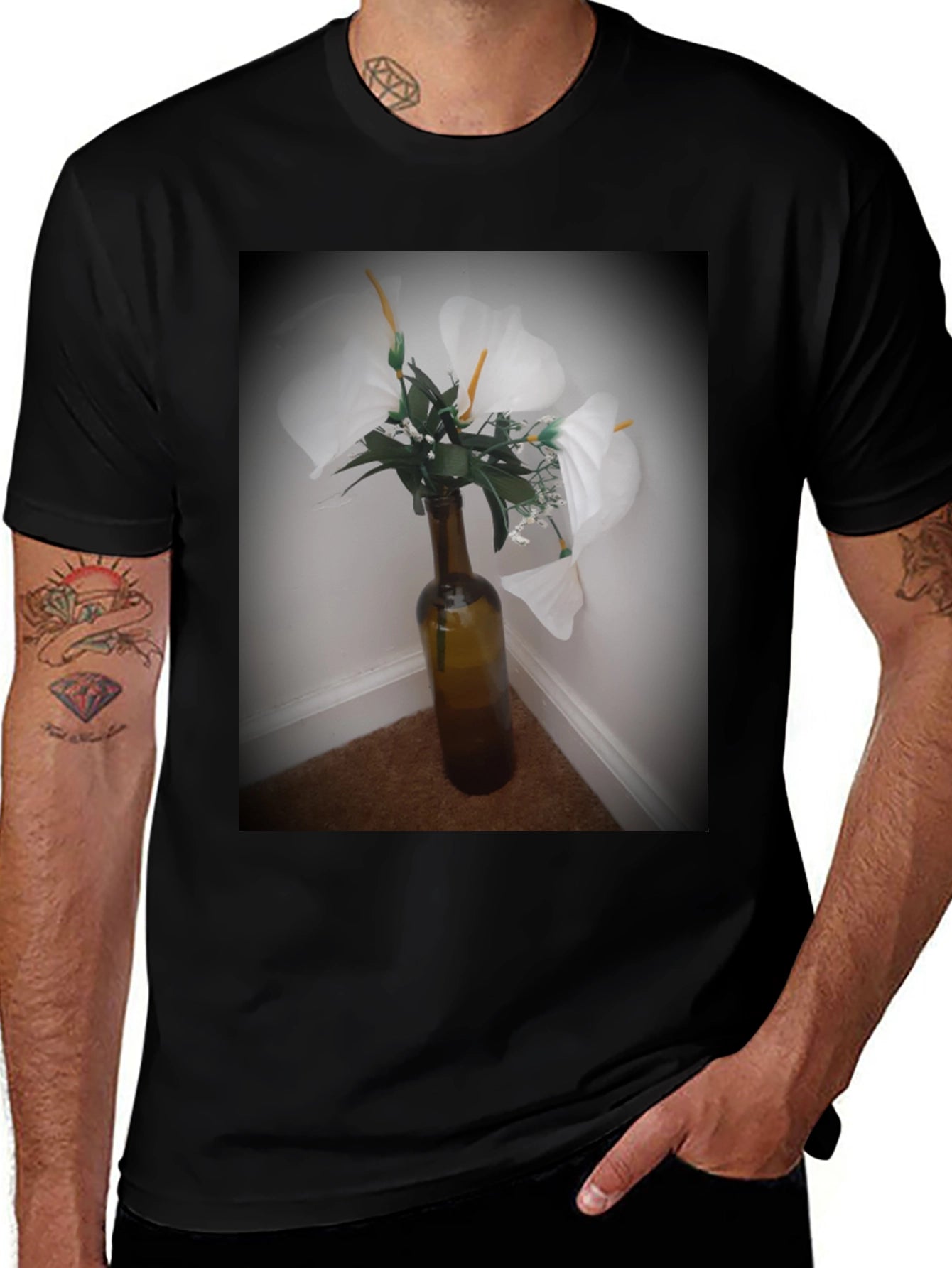 Floral Vase Graphic Tee - Elegant Design