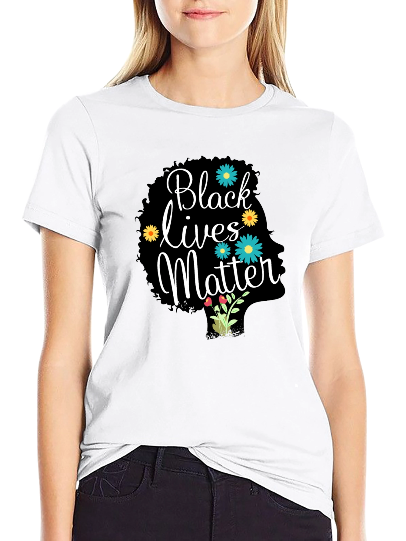 Black Lives Matter Floral Afro Tee