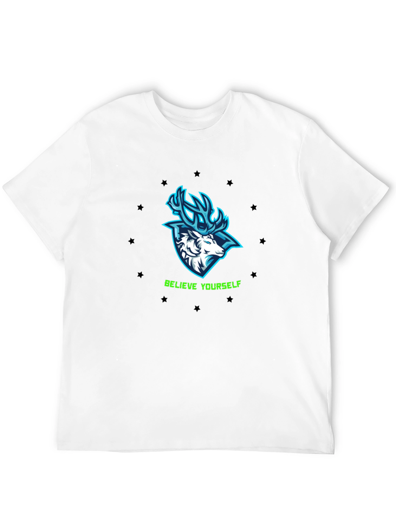 Believe Yourself Deer Graphic Black T-Shirt