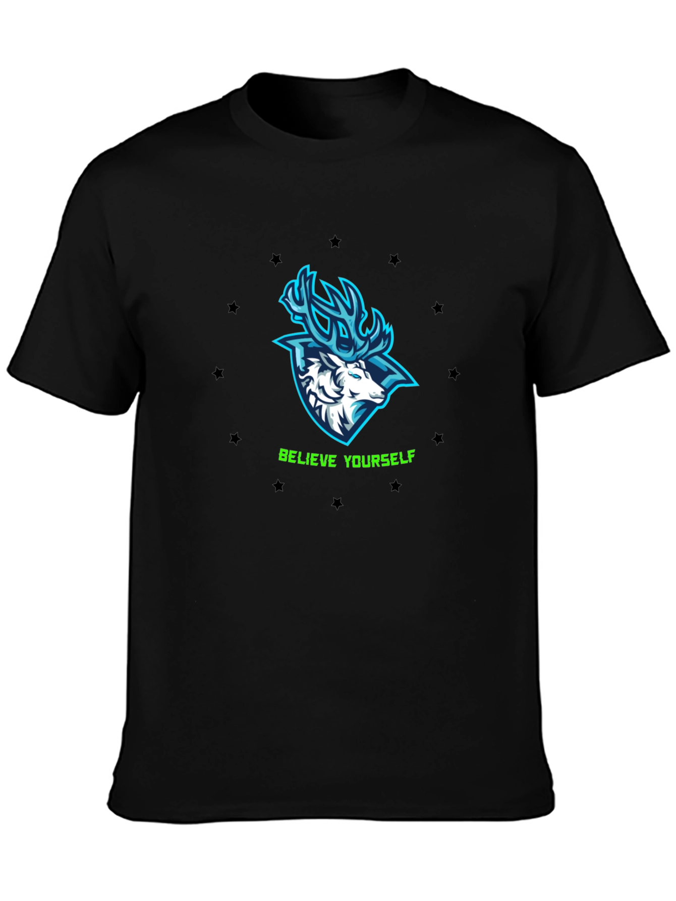 Believe Yourself Deer Graphic Black T-Shirt