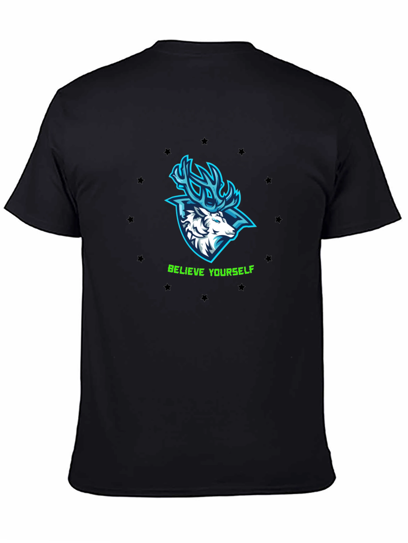Believe Yourself Deer Graphic Black T-Shirt