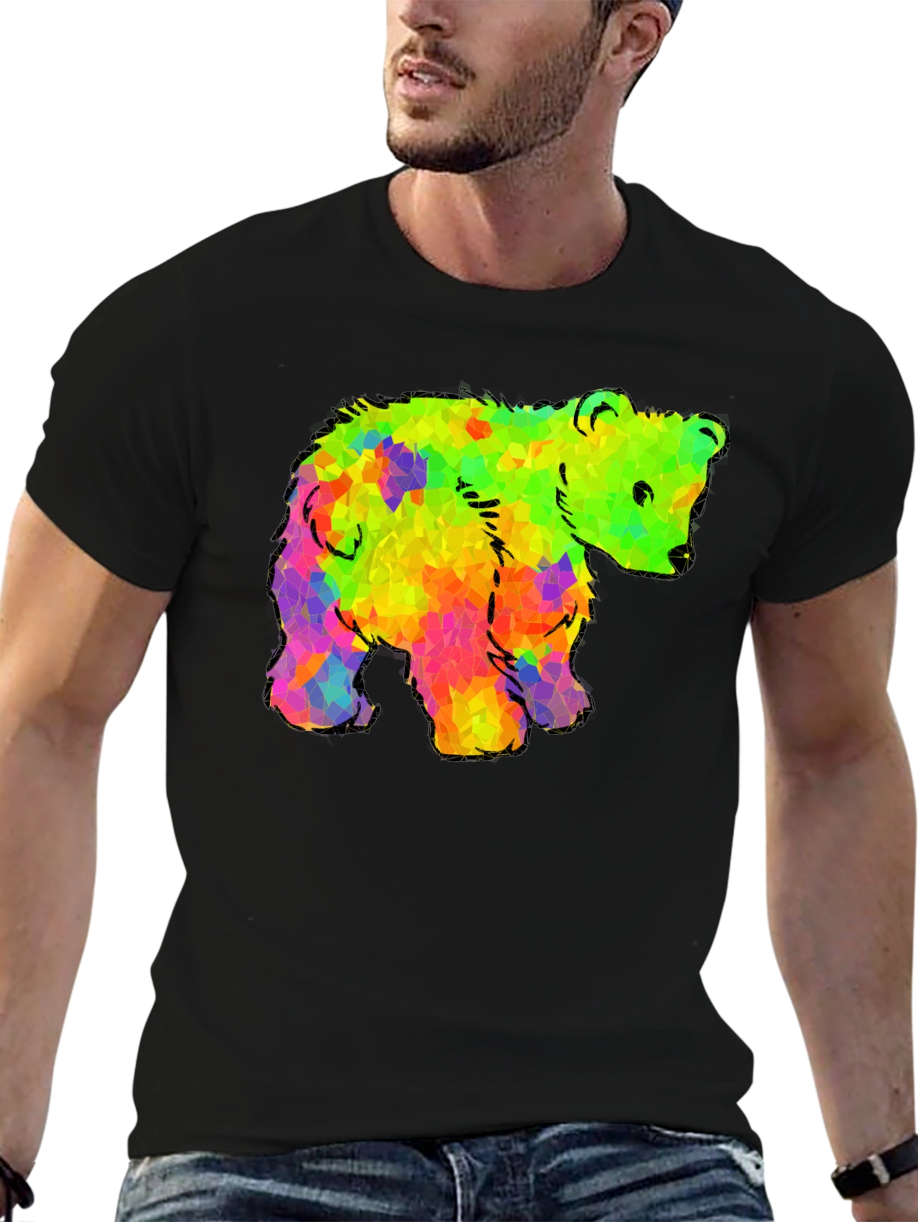 Rainbow Bear Graphic Black T-Shirt