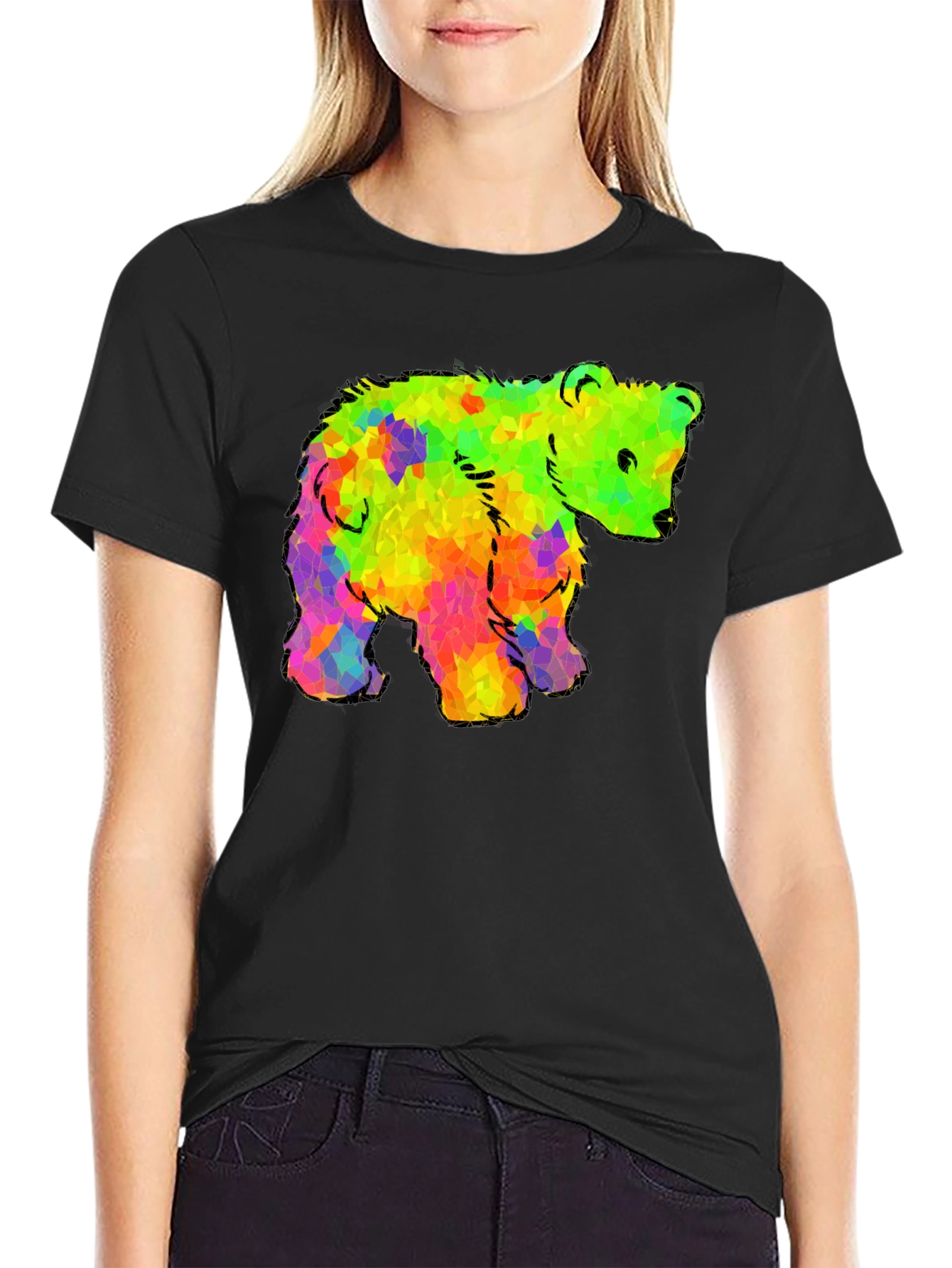 Rainbow Bear Graphic Black T-Shirt