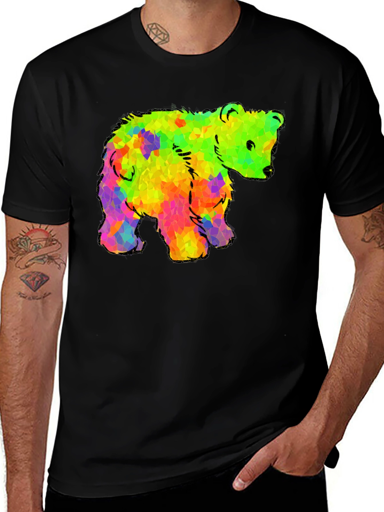 Rainbow Bear Graphic Black T-Shirt