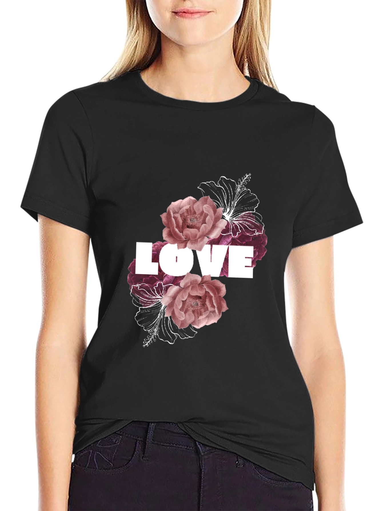 Love Floral Graphic Black Tee