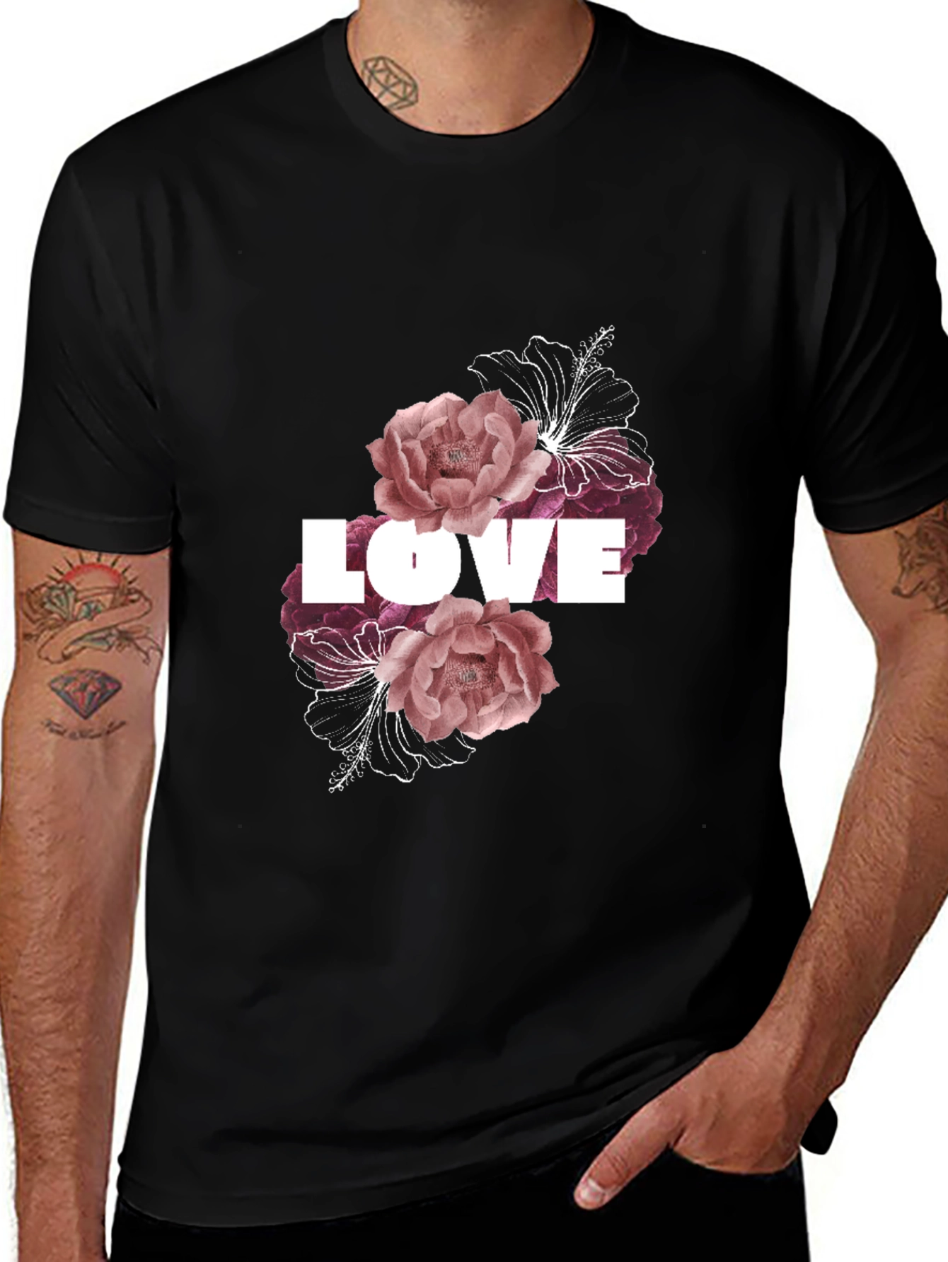 Love Floral Graphic Black Tee